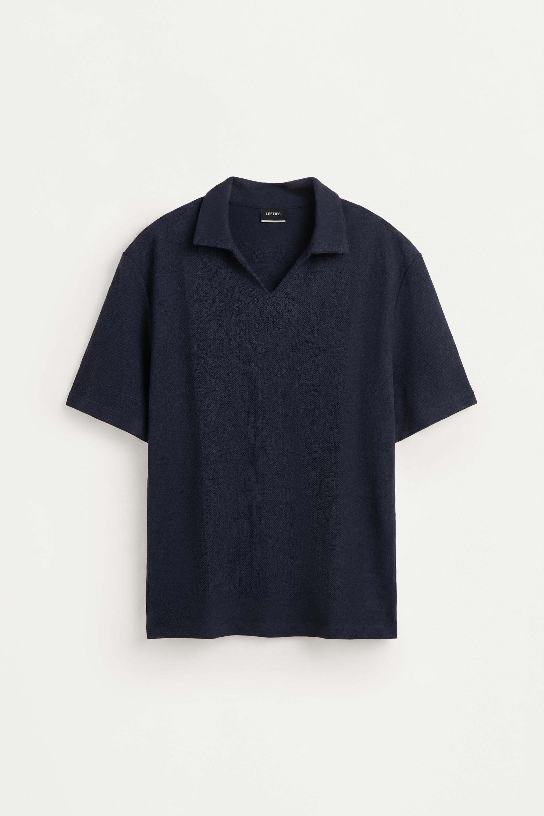 Textured V-neck polo shirt — FADED NAVY