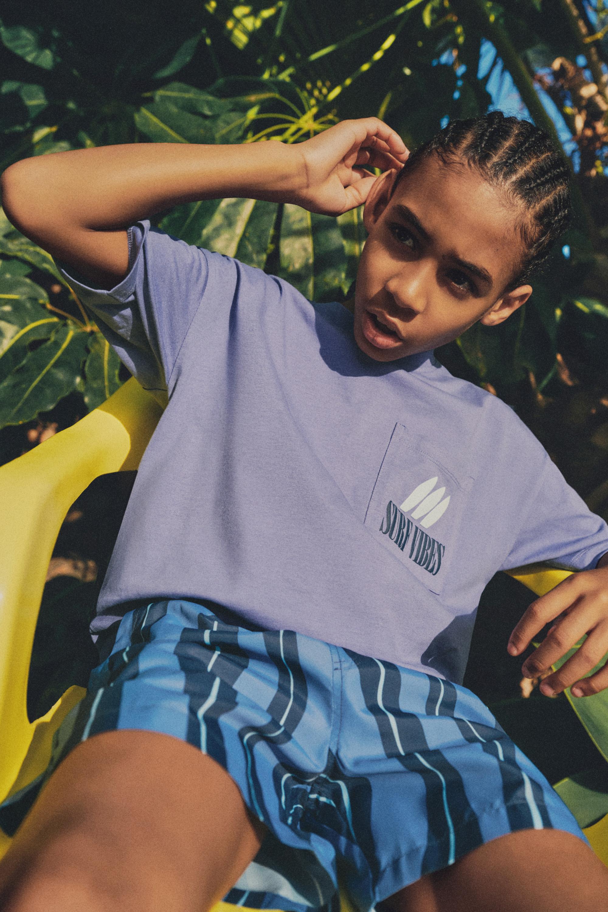 Printed Swim Trunks — FADED BLUE