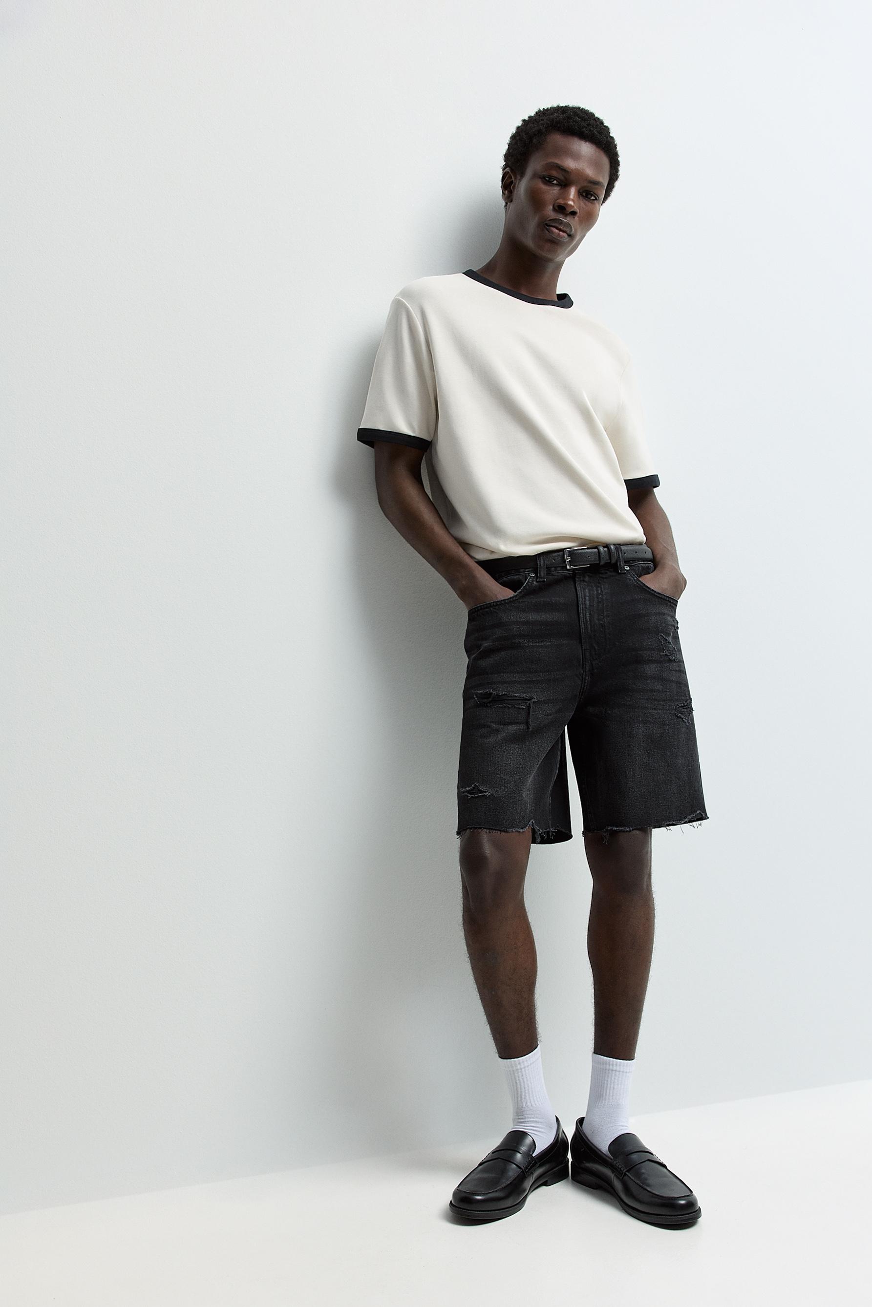 Ripped denim Bermuda shorts — BLACK