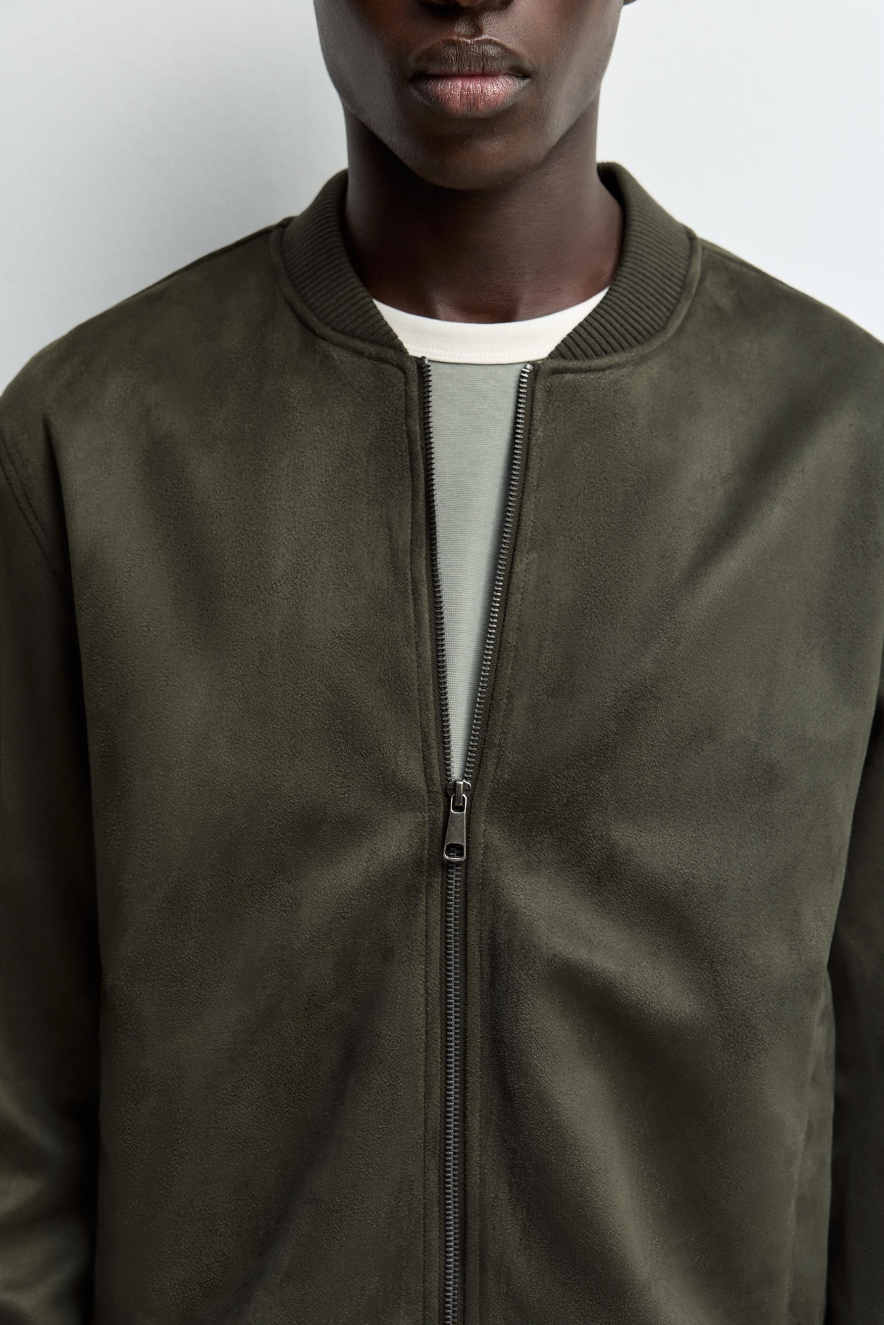 Faux suede bomber jacket — PALE KHAKI