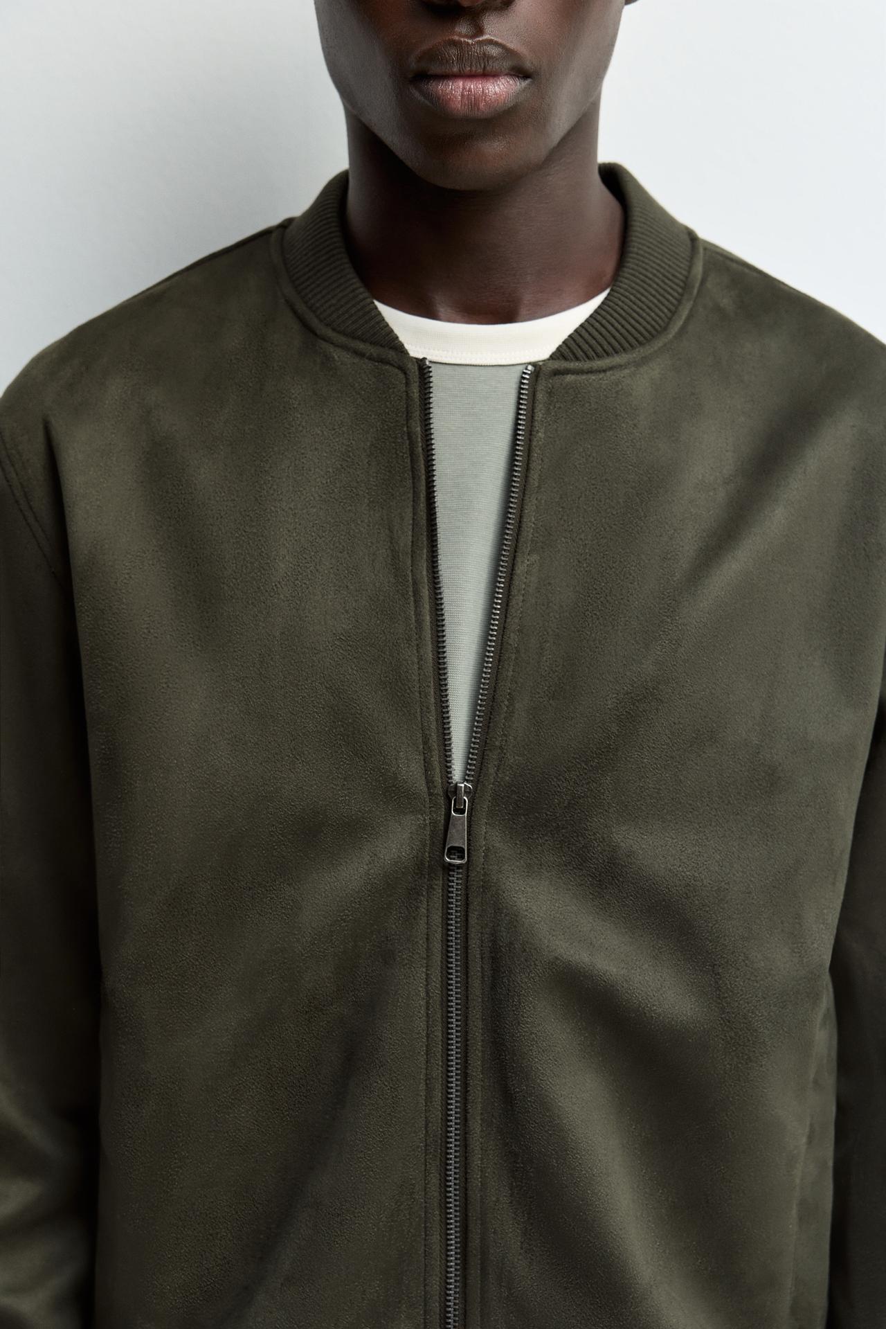 Faux suede bomber jacket — PALE KHAKI