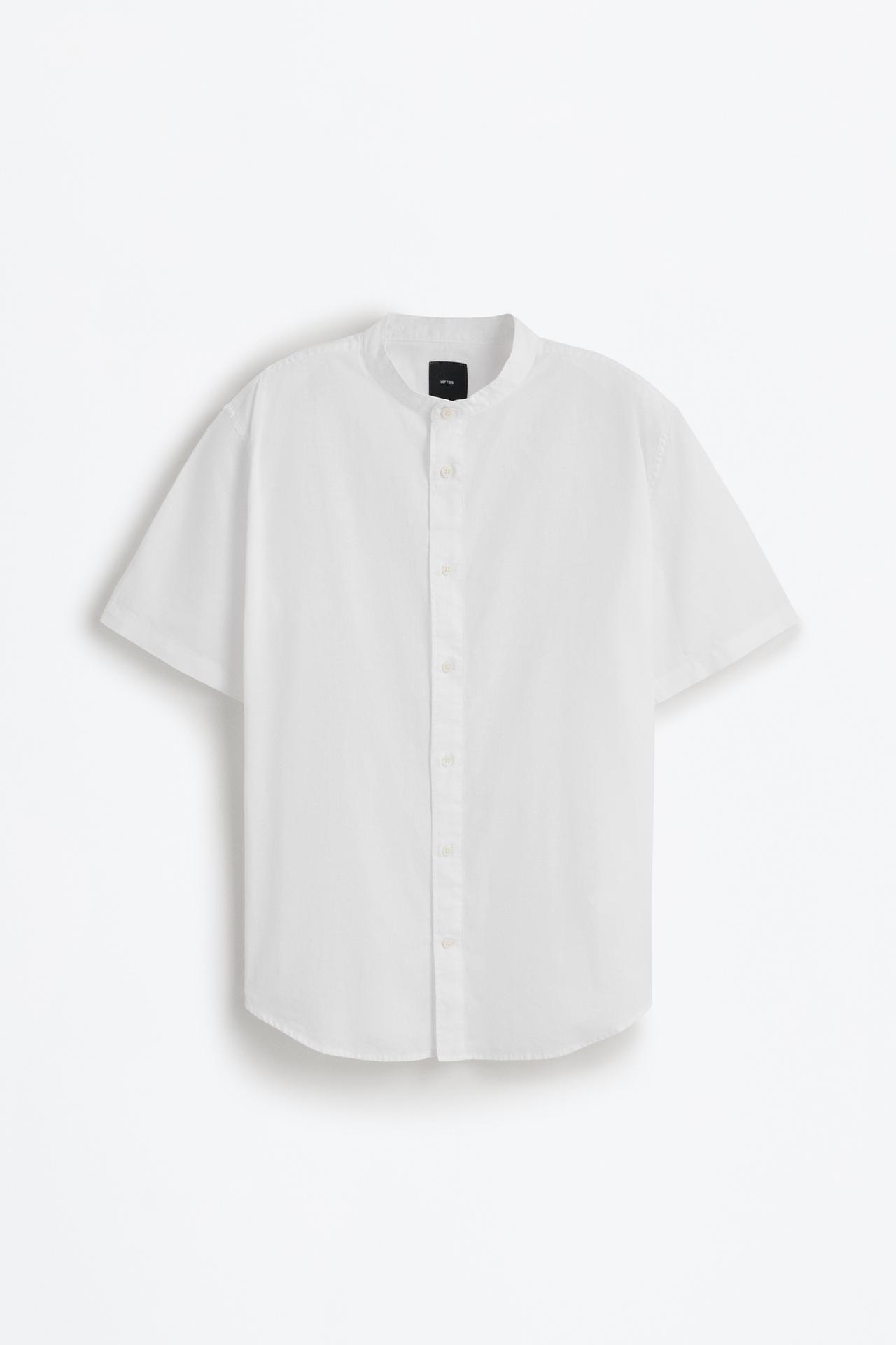 Linen-cotton stand collar shirt — WHITE