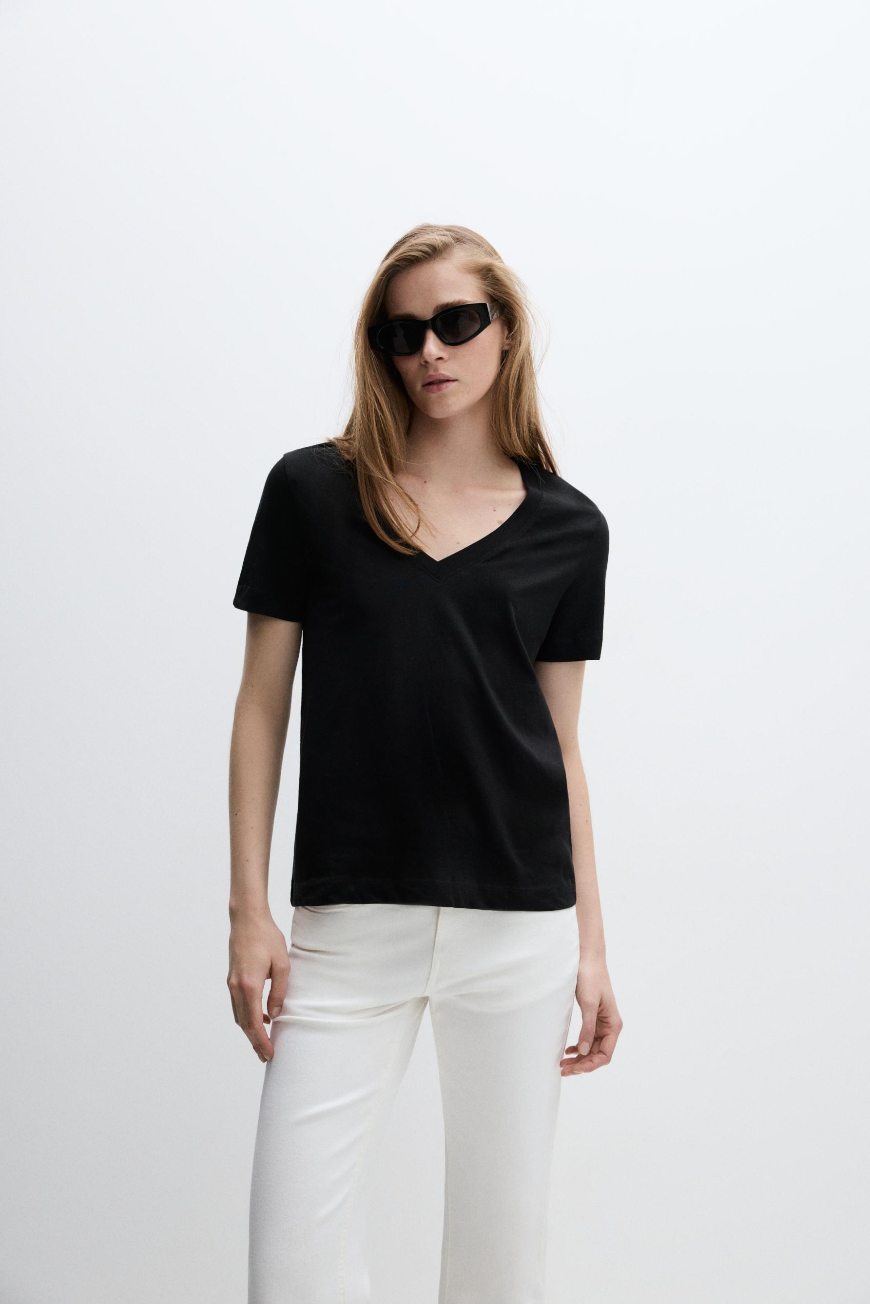 Basic V-neck T-shirt — BLACK