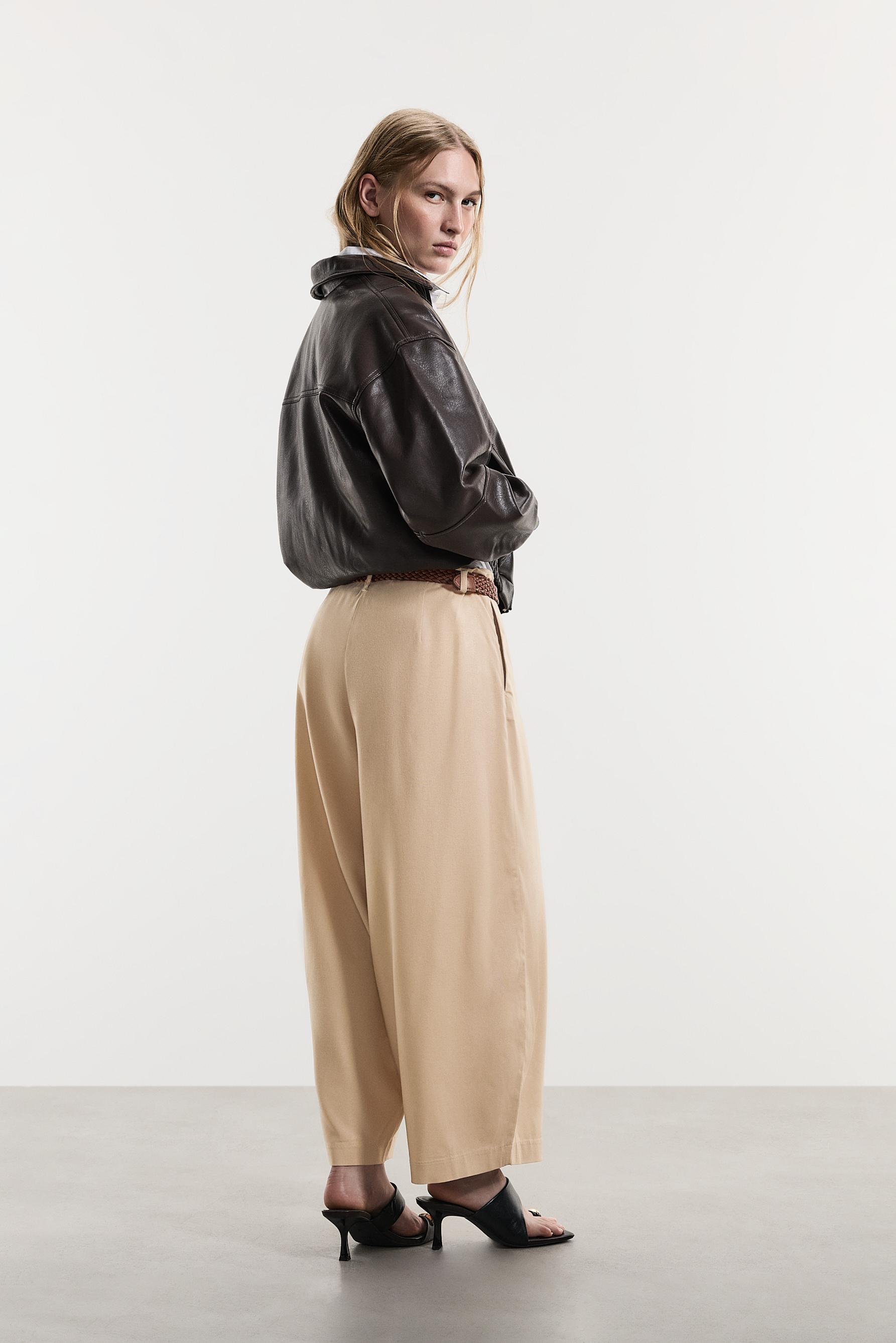 Barrel trousers with belt — CAMEL