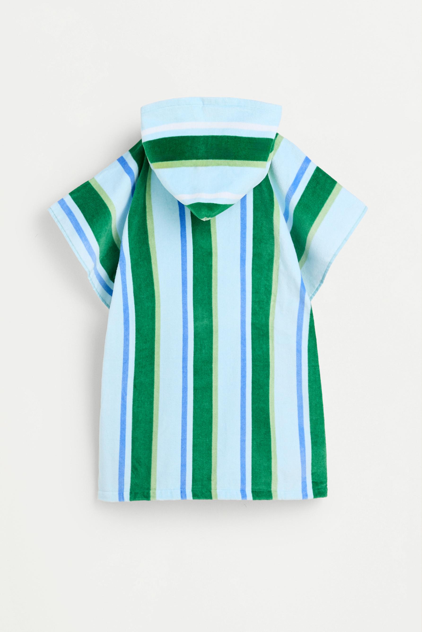 Kids' Green Stripe Hooded Towel Poncho — BLUISH GREEN