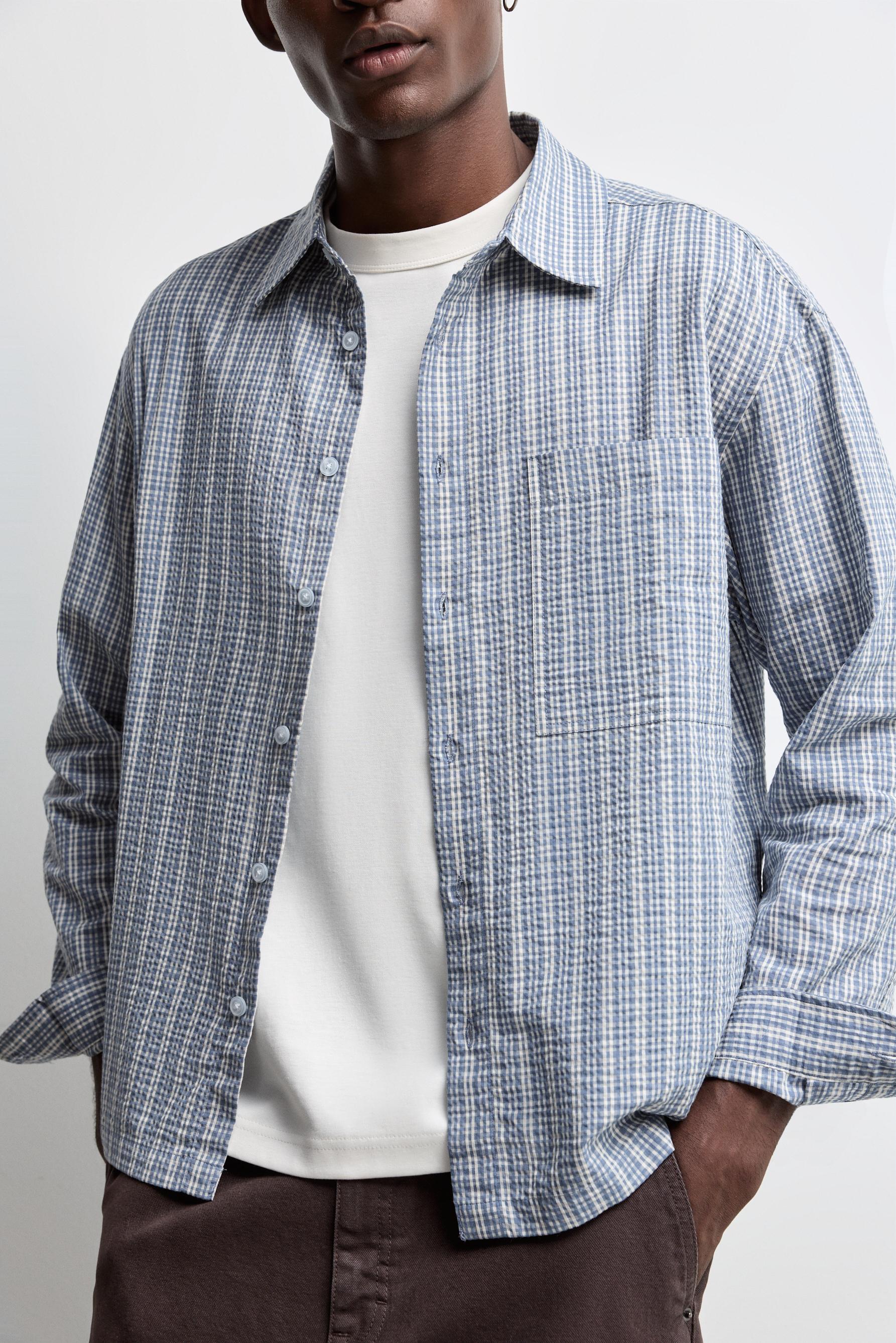 Textured check shirt — MEDIUM BLUE