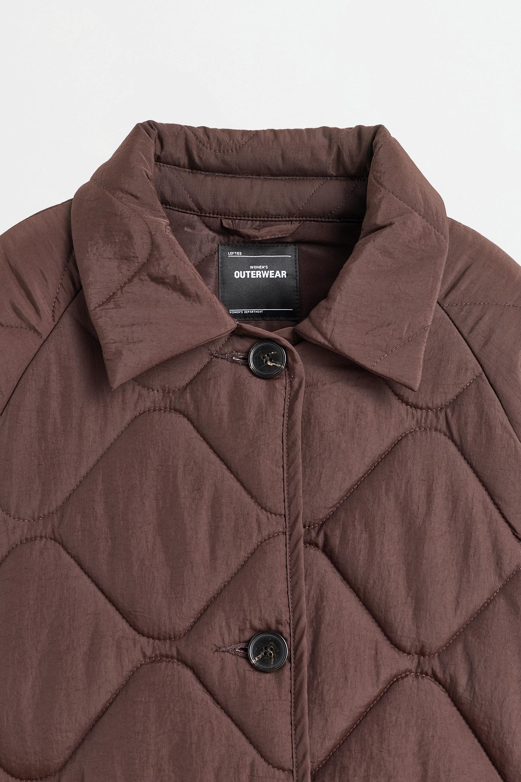 Quilted shirt collar jacket — CHOCOLATE