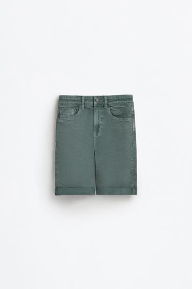 Slim comfort denim Bermuda shorts — TEAL GREEN 1