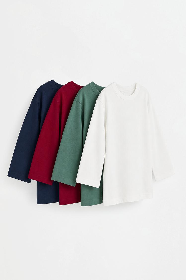 Pack of 4 plain long sleeve T-shirts — NAVY