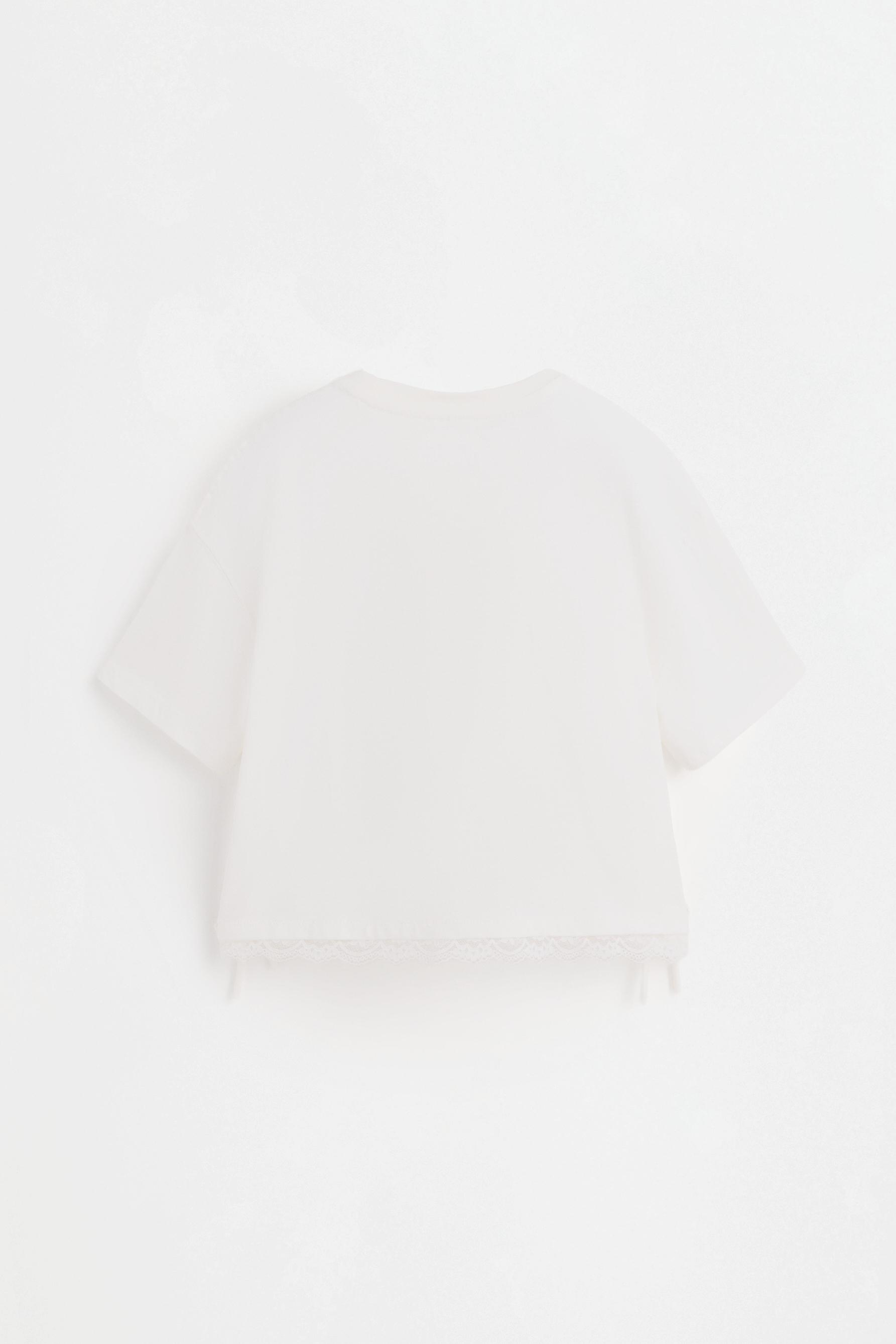 Lace T-shirt with tie — OFF WHITE