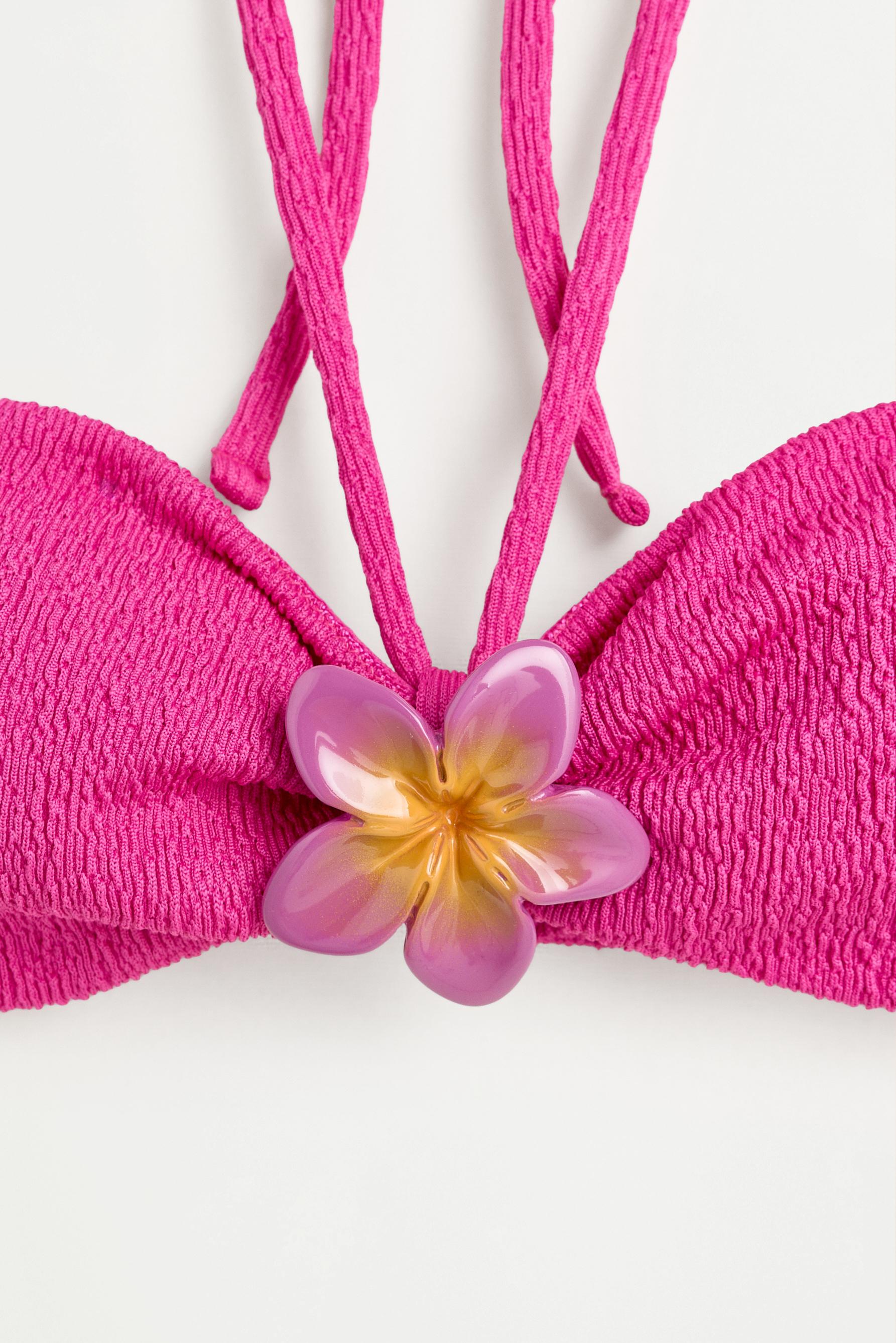 Flower detail bandeau bikini top — PINK