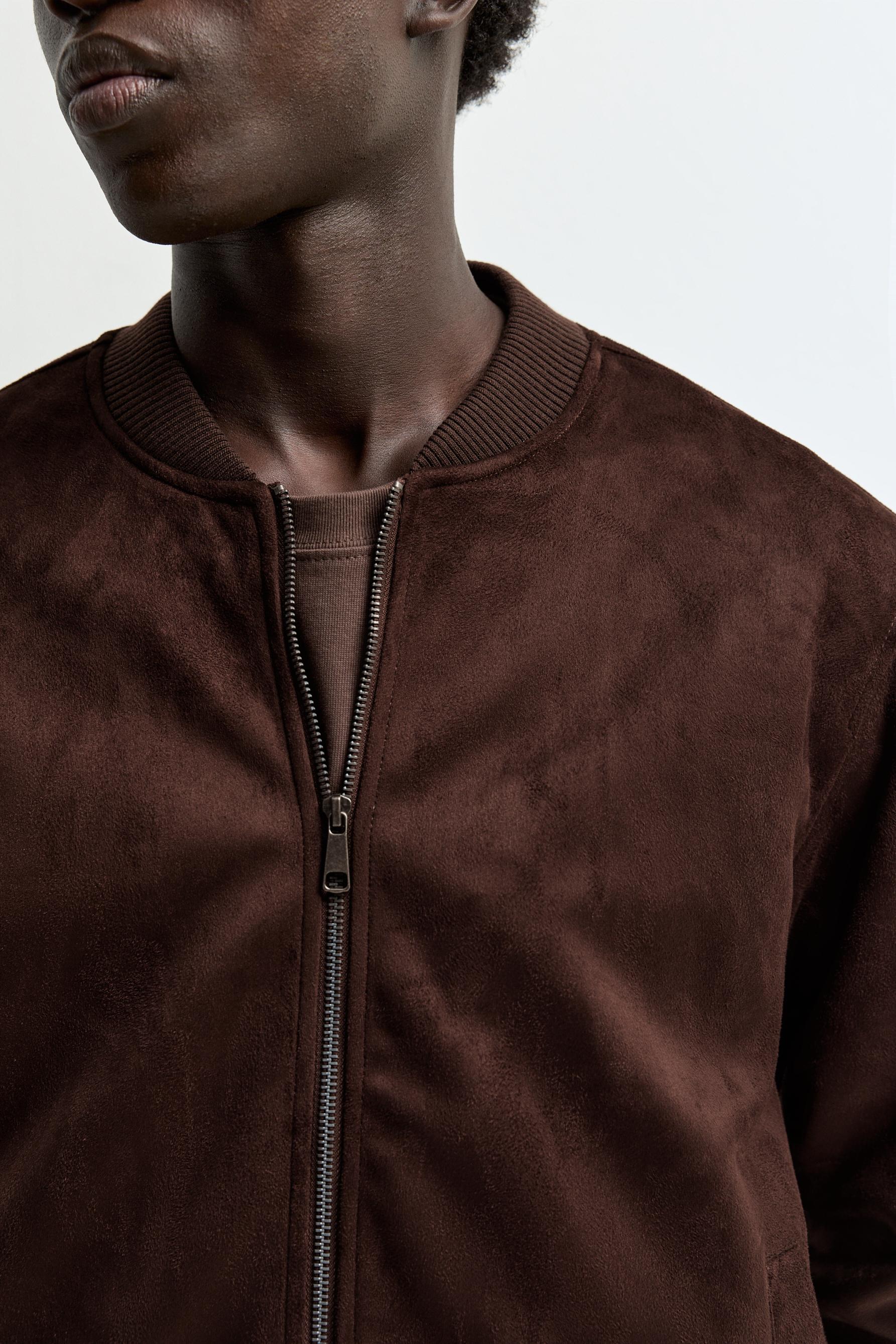 Faux suede bomber jacket — CHOCOLATE