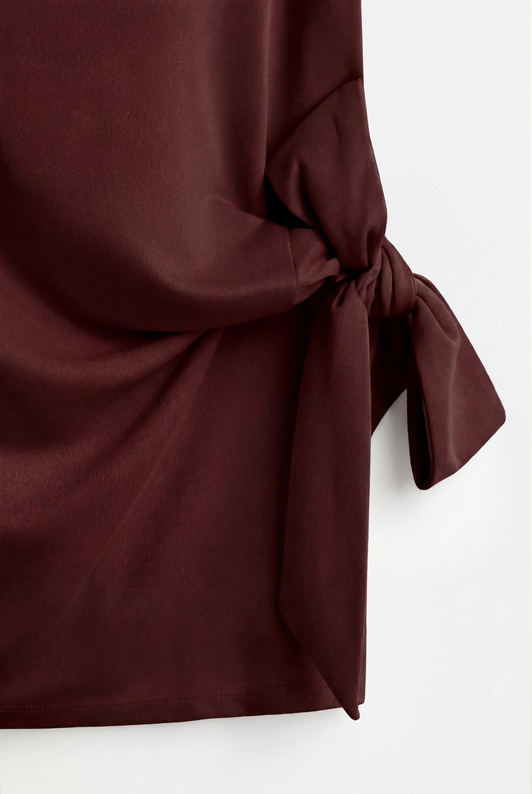 Flowing tie-detail T-shirt — CHOCOLATE
