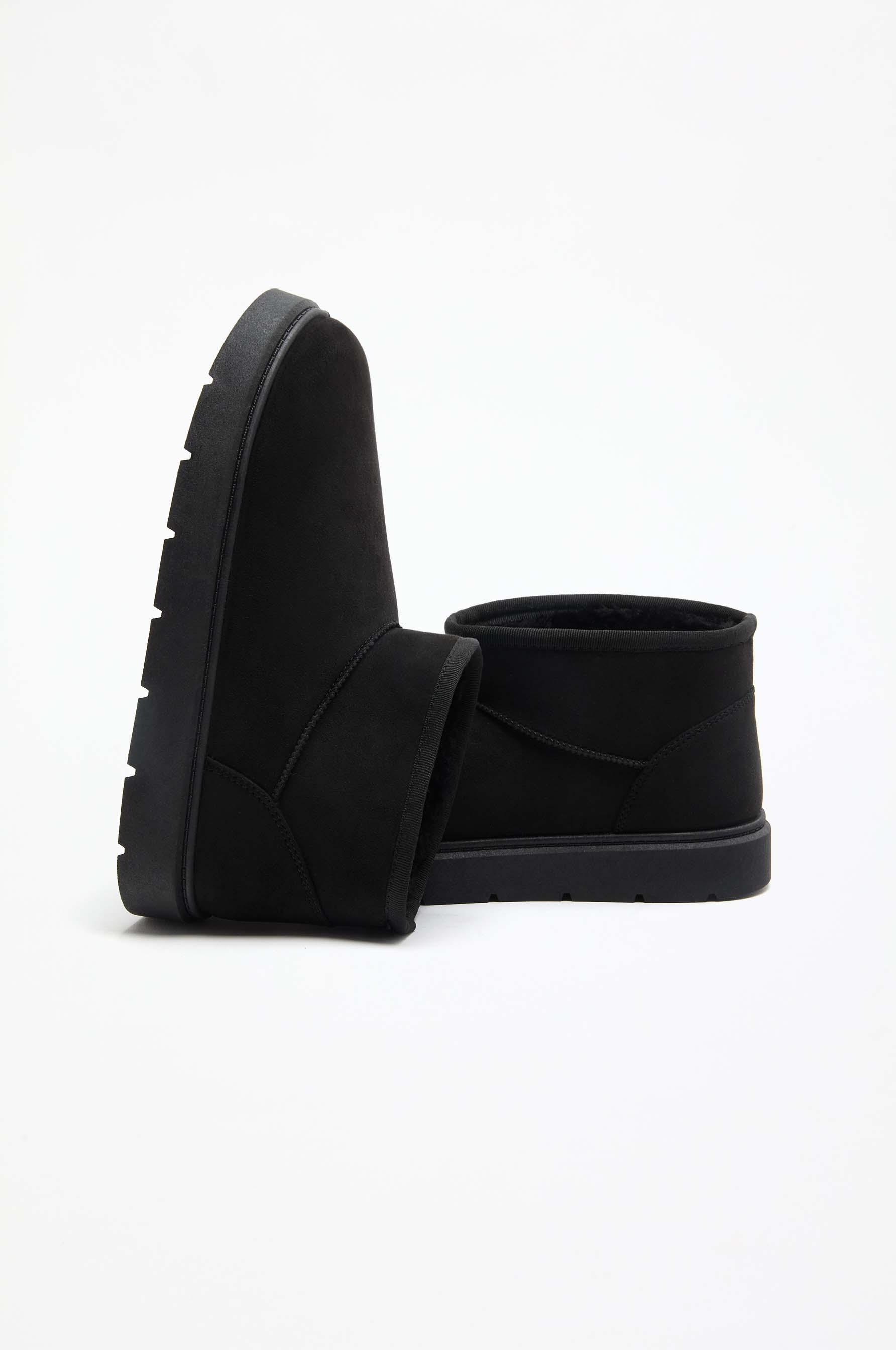Flat mini fur ankle boots — BLACK