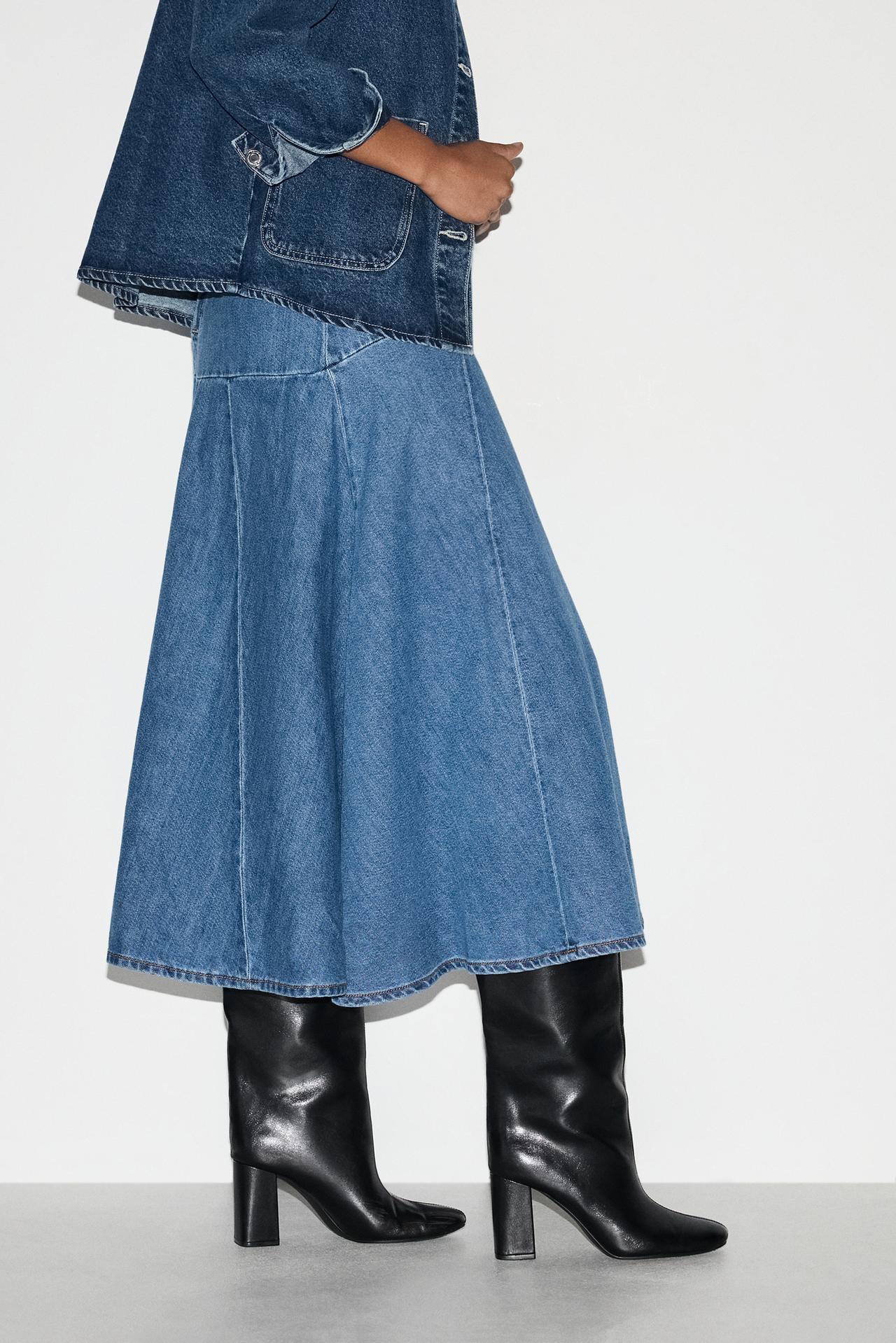 A-line midi denim skirt — INDIGO