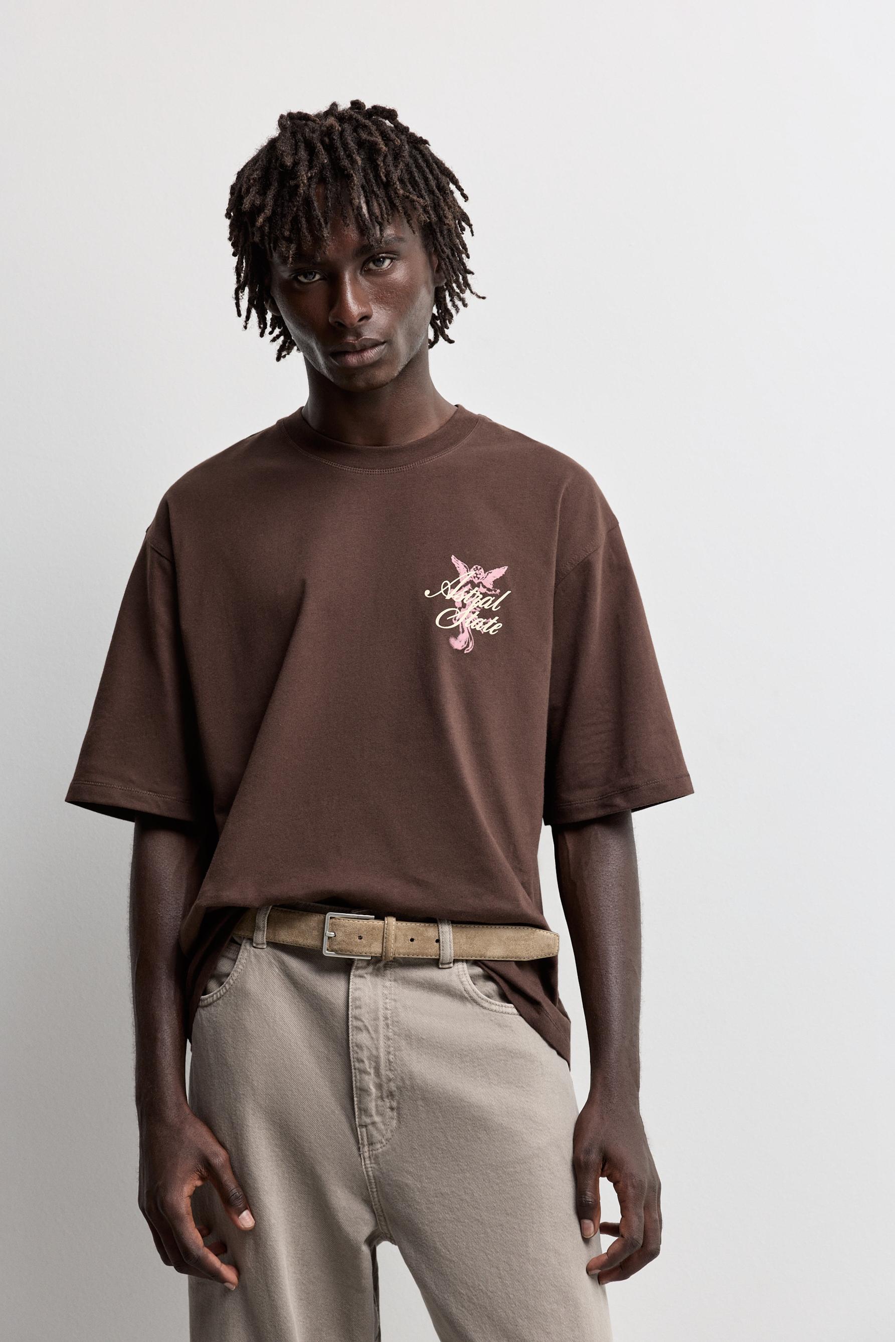 Oversize printed T-shirt — BROWN
