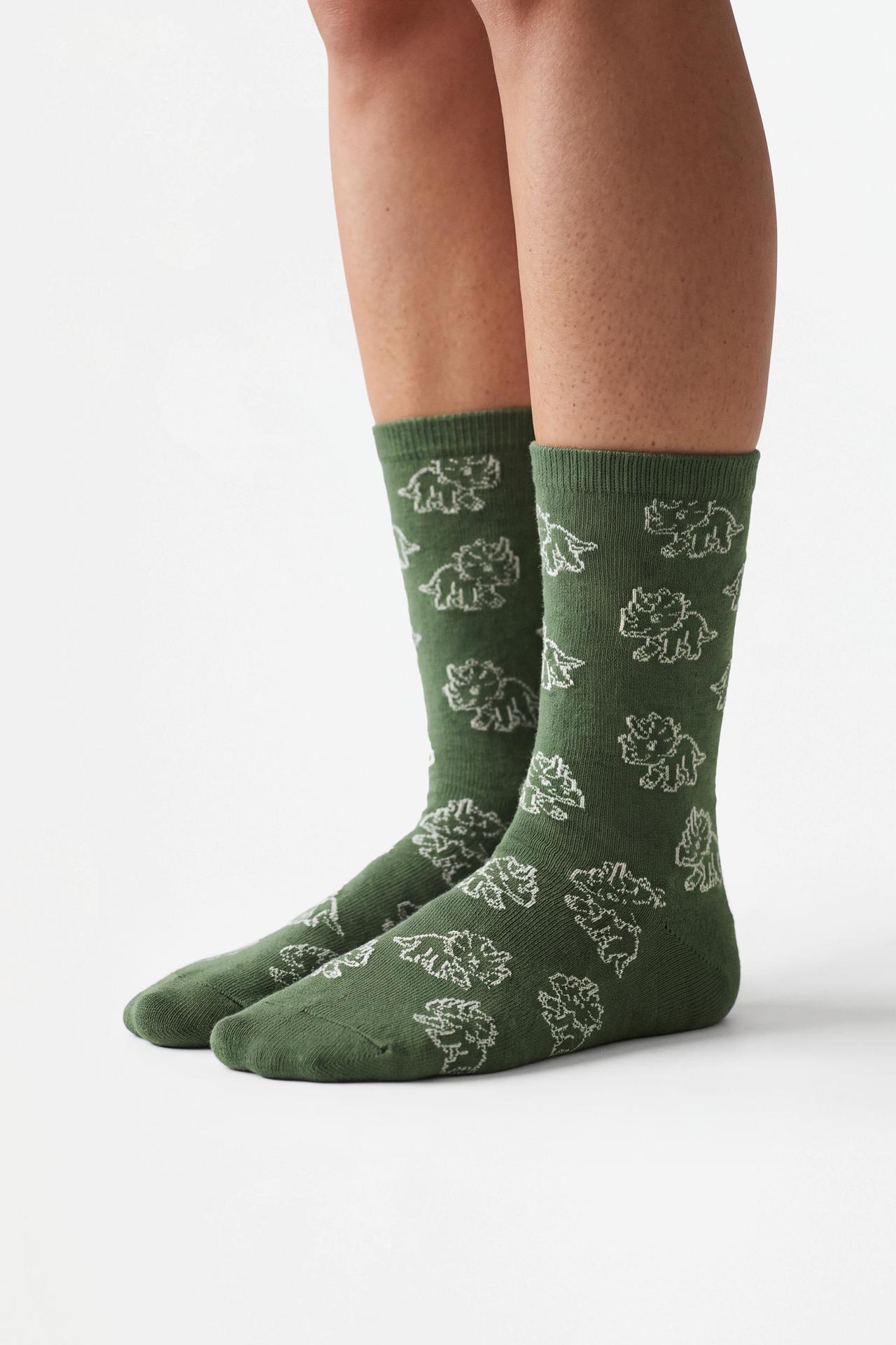 Dinosaur long socks (7-pack) — GREEN TONES