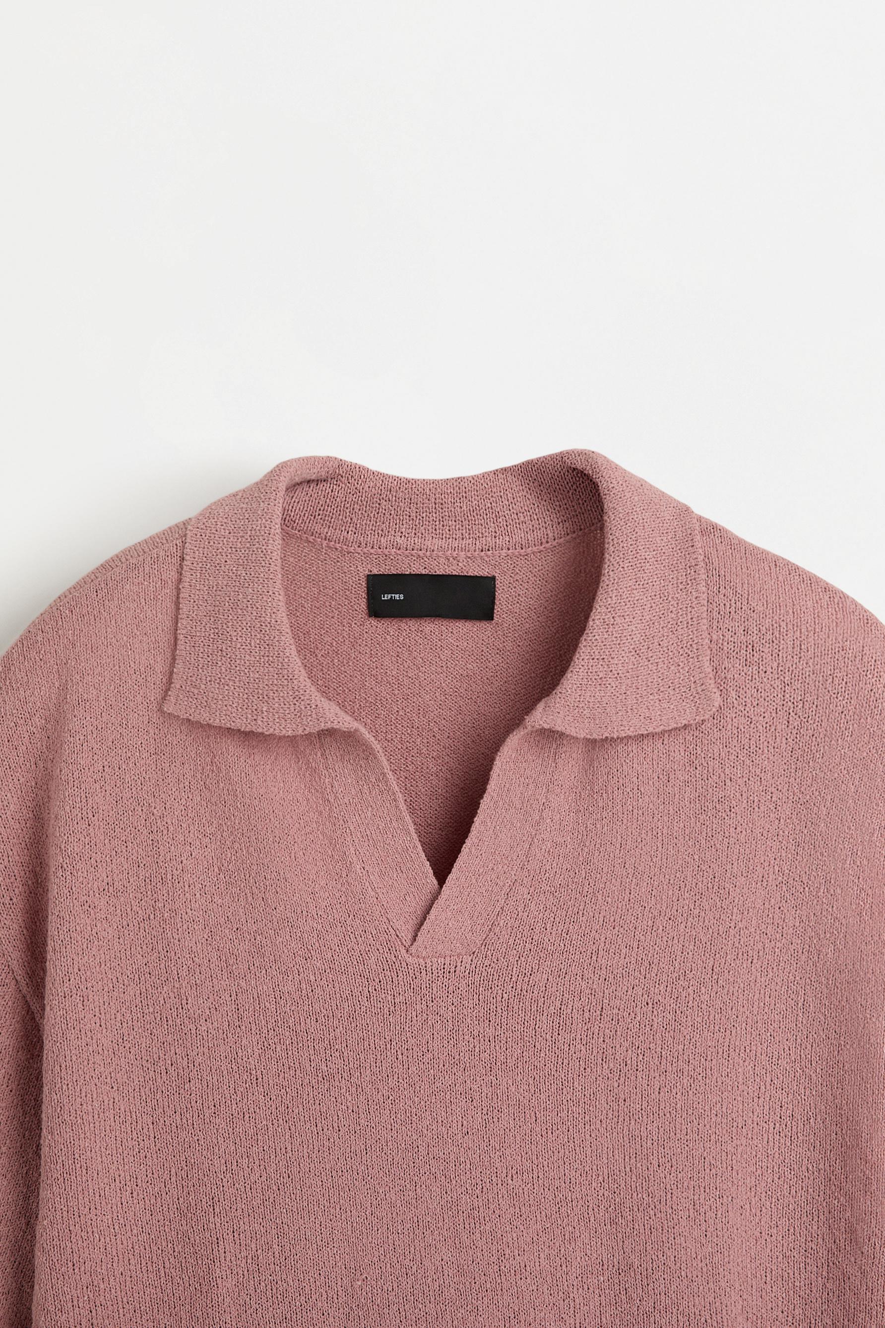 Textured knit polo shirt — ROSE PINK