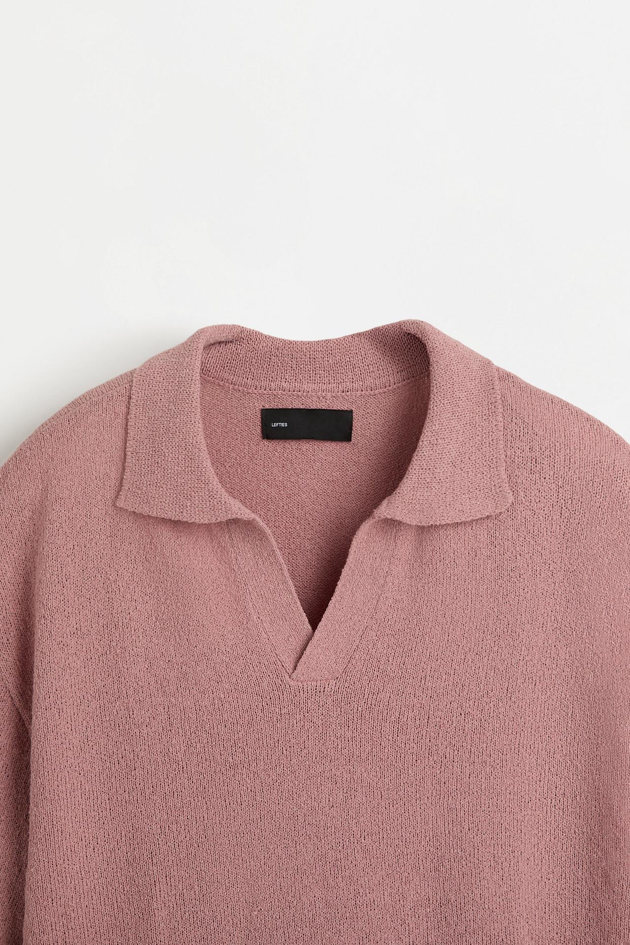 Textured knit polo shirt — ROSE PINK