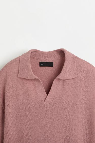 Textured knit polo shirt — ROSE PINK 7