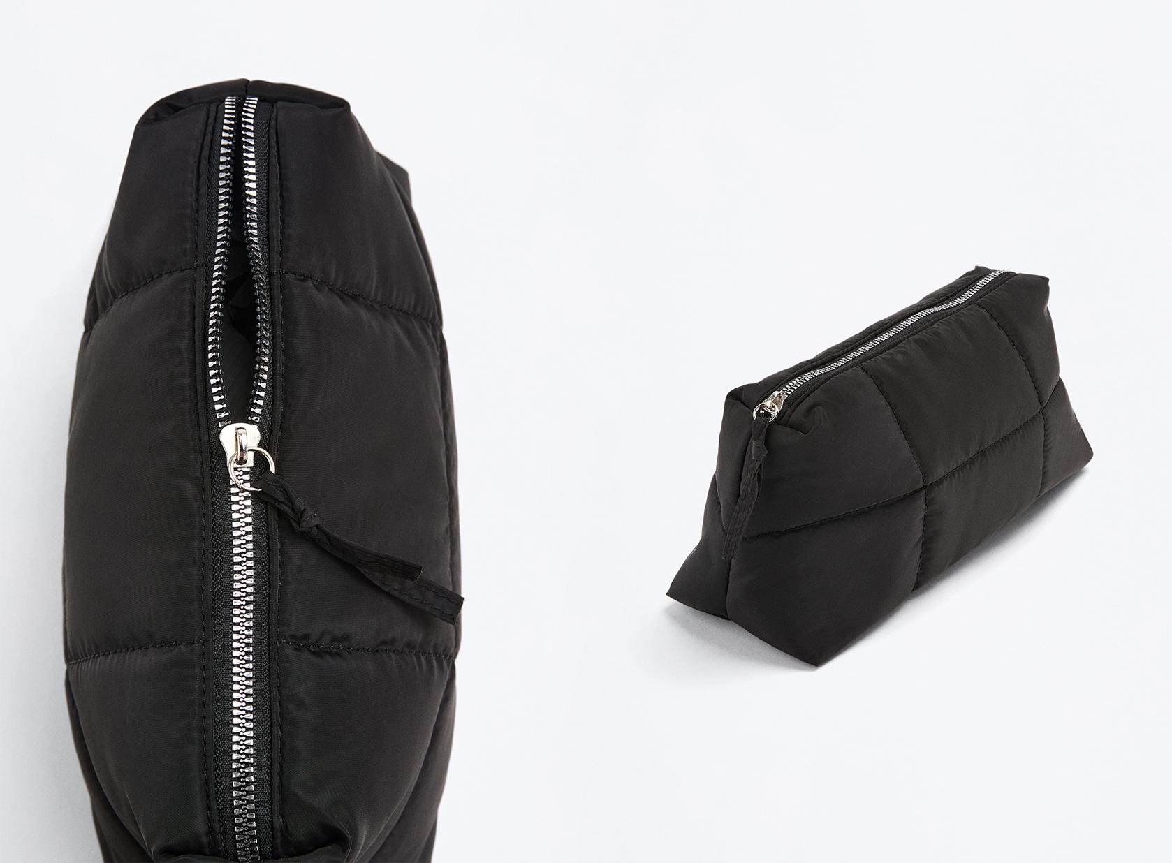 Quilted nylon toiletry bag — BLACK