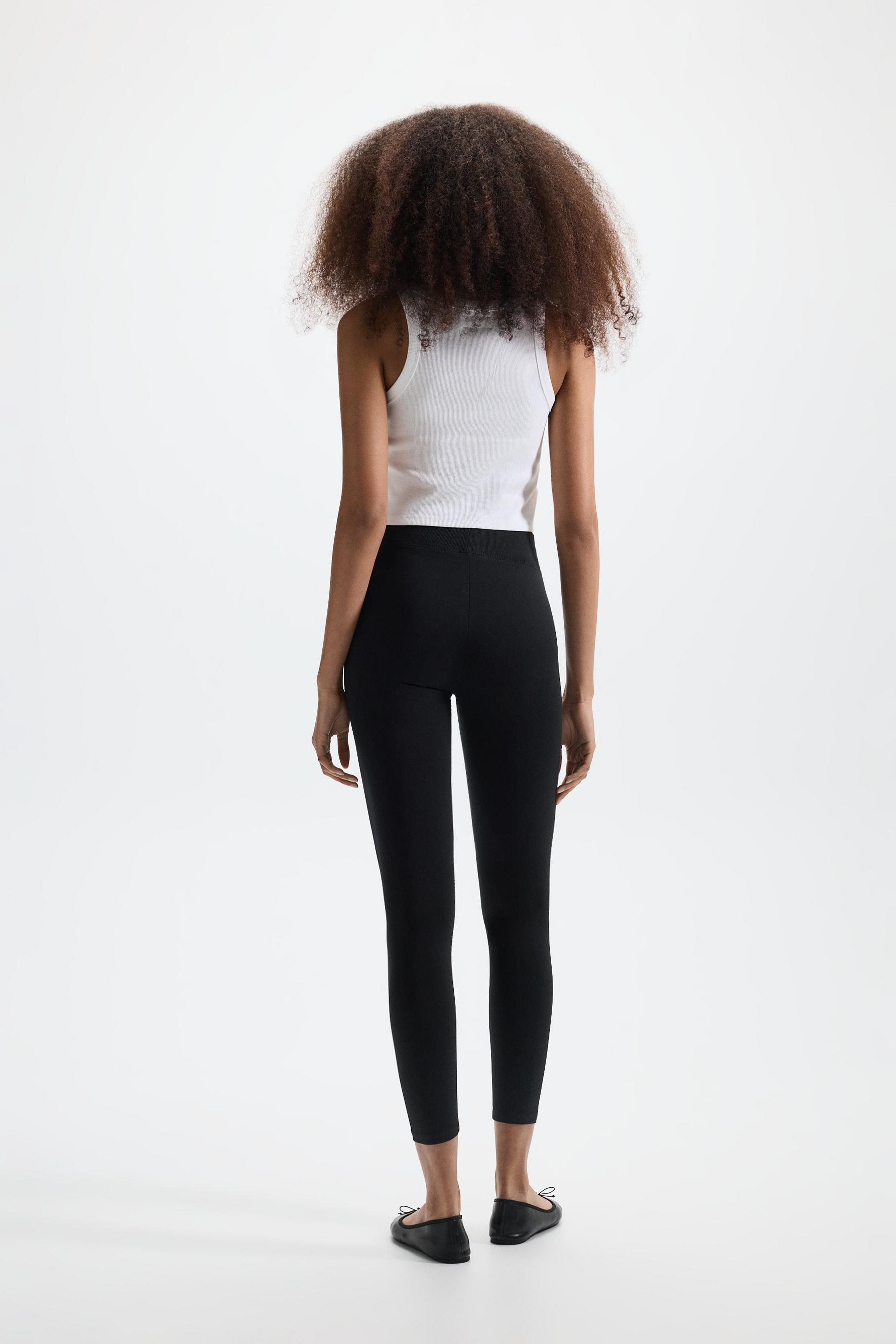 Basic ribbed waist leggings — BLACK