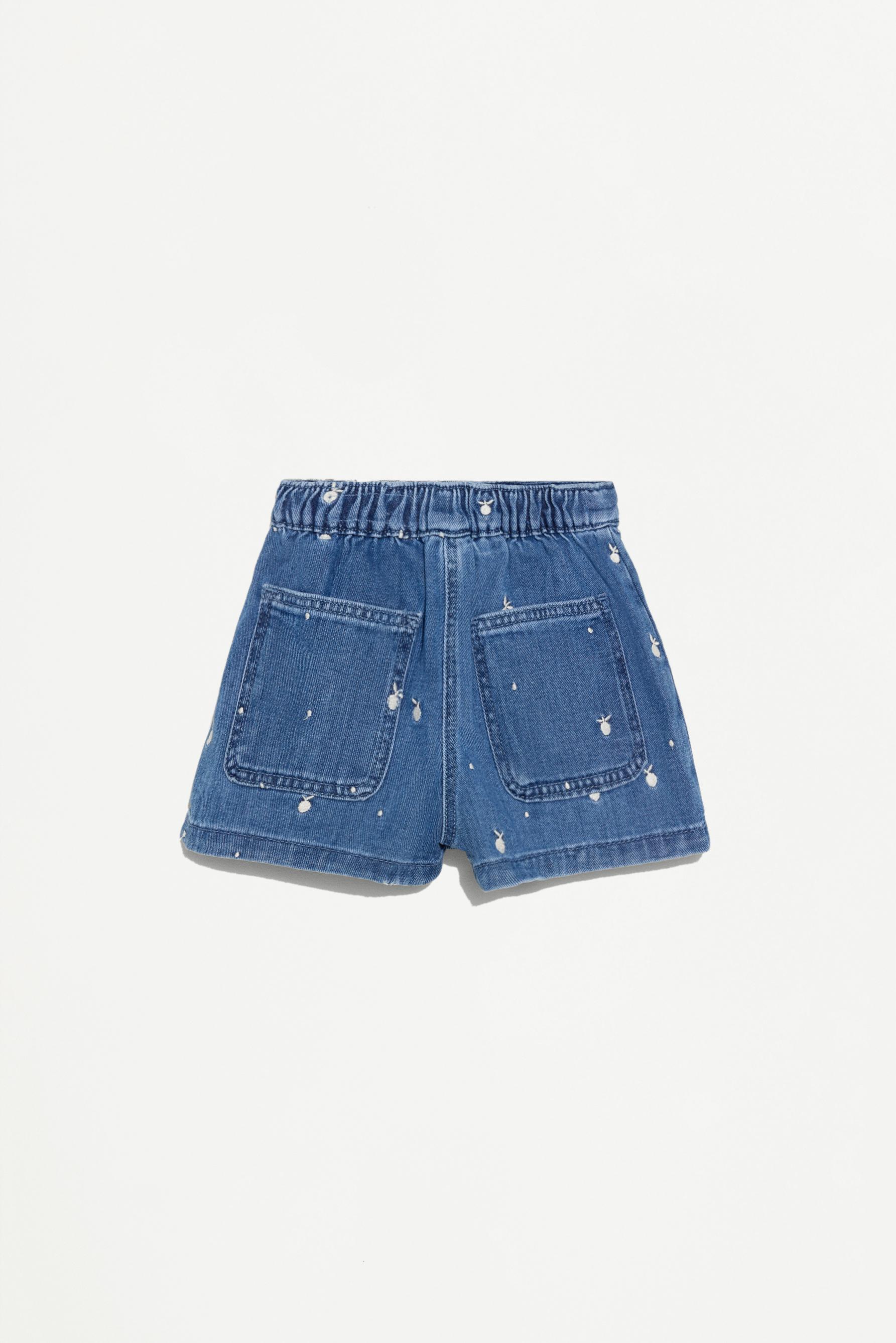Embroidered denim skort — INDIGO