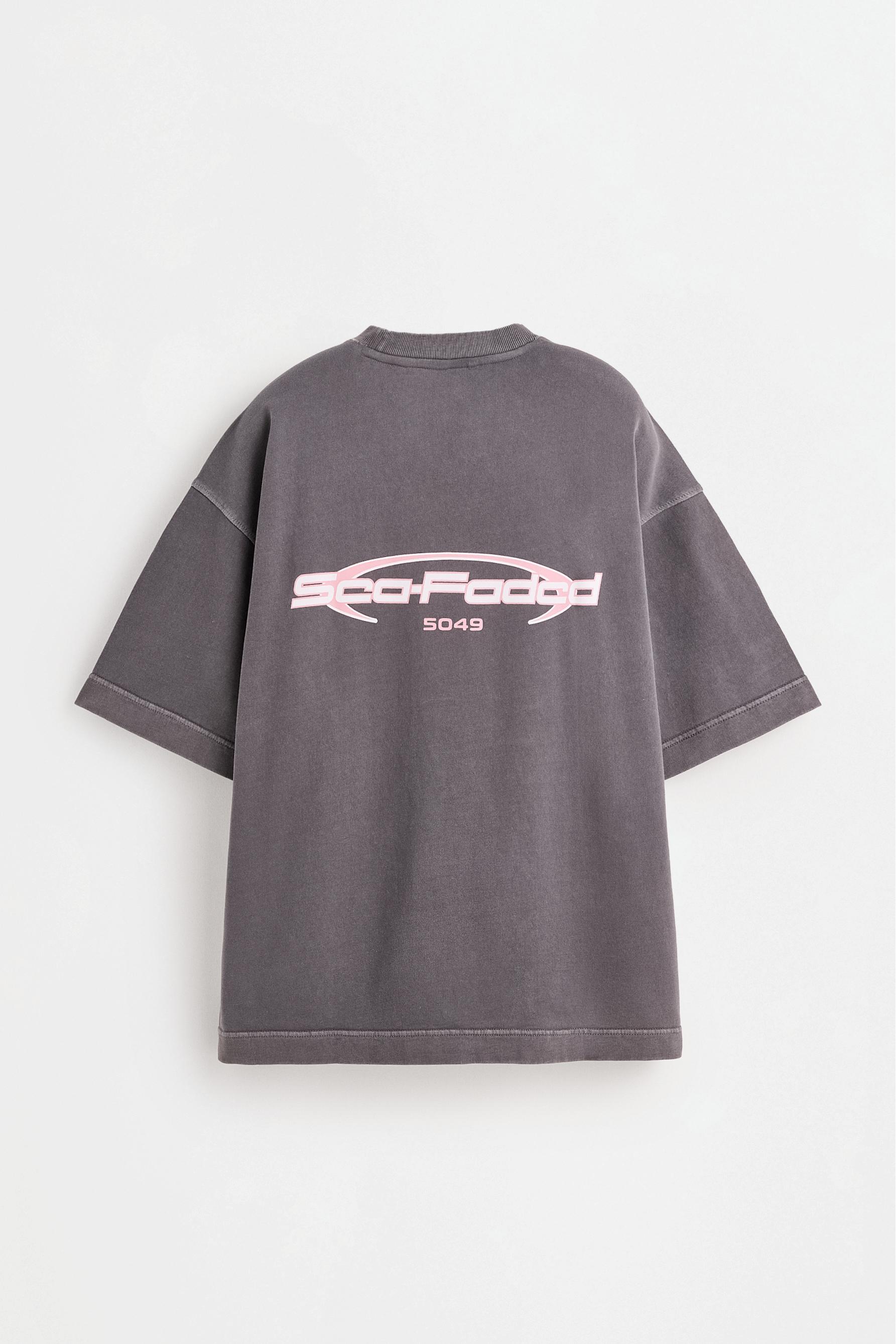 Faded-effect short sleeve sweatshirt — DARK GREY