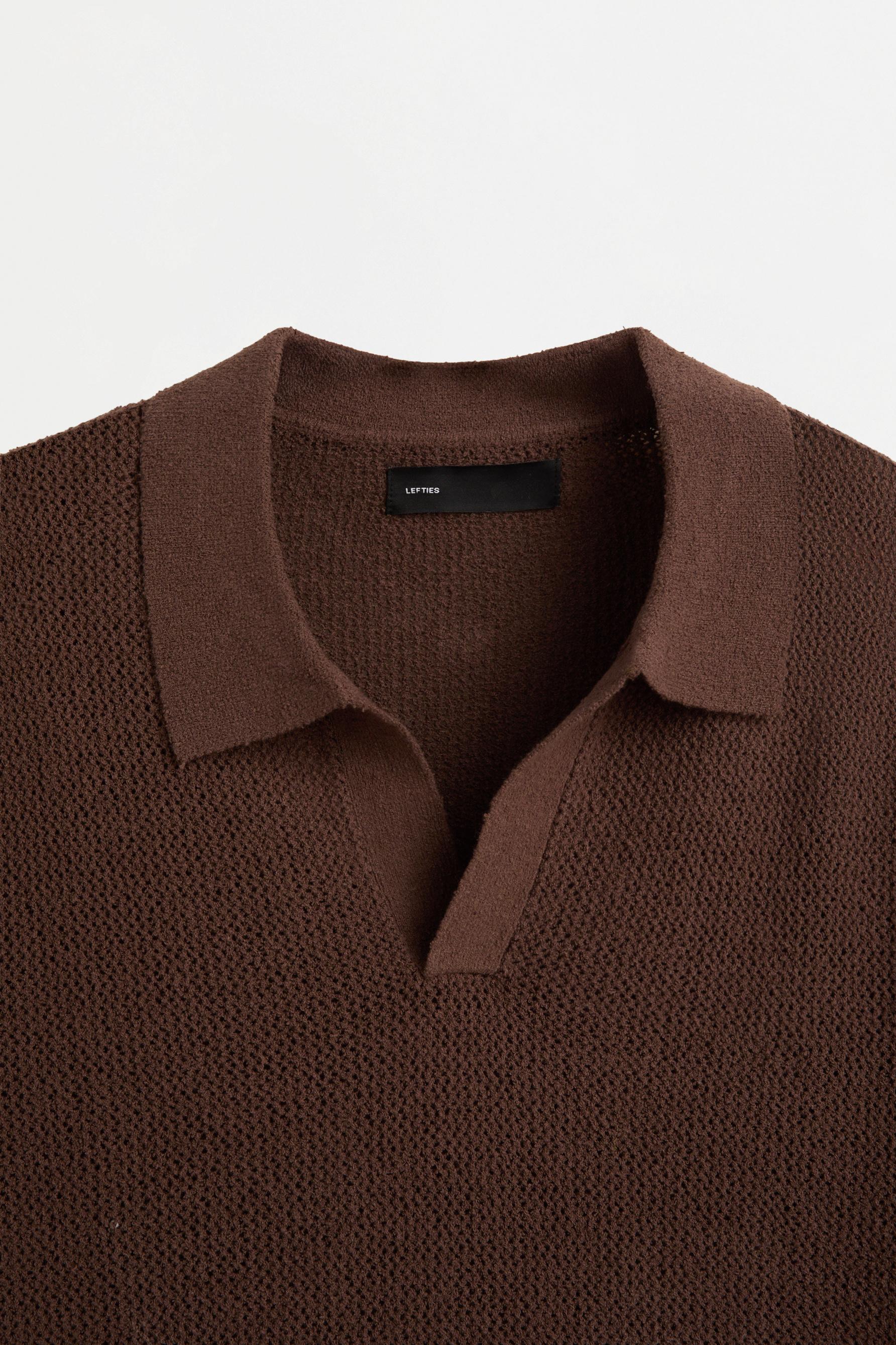 Cutwork knit polo shirt — BROWN