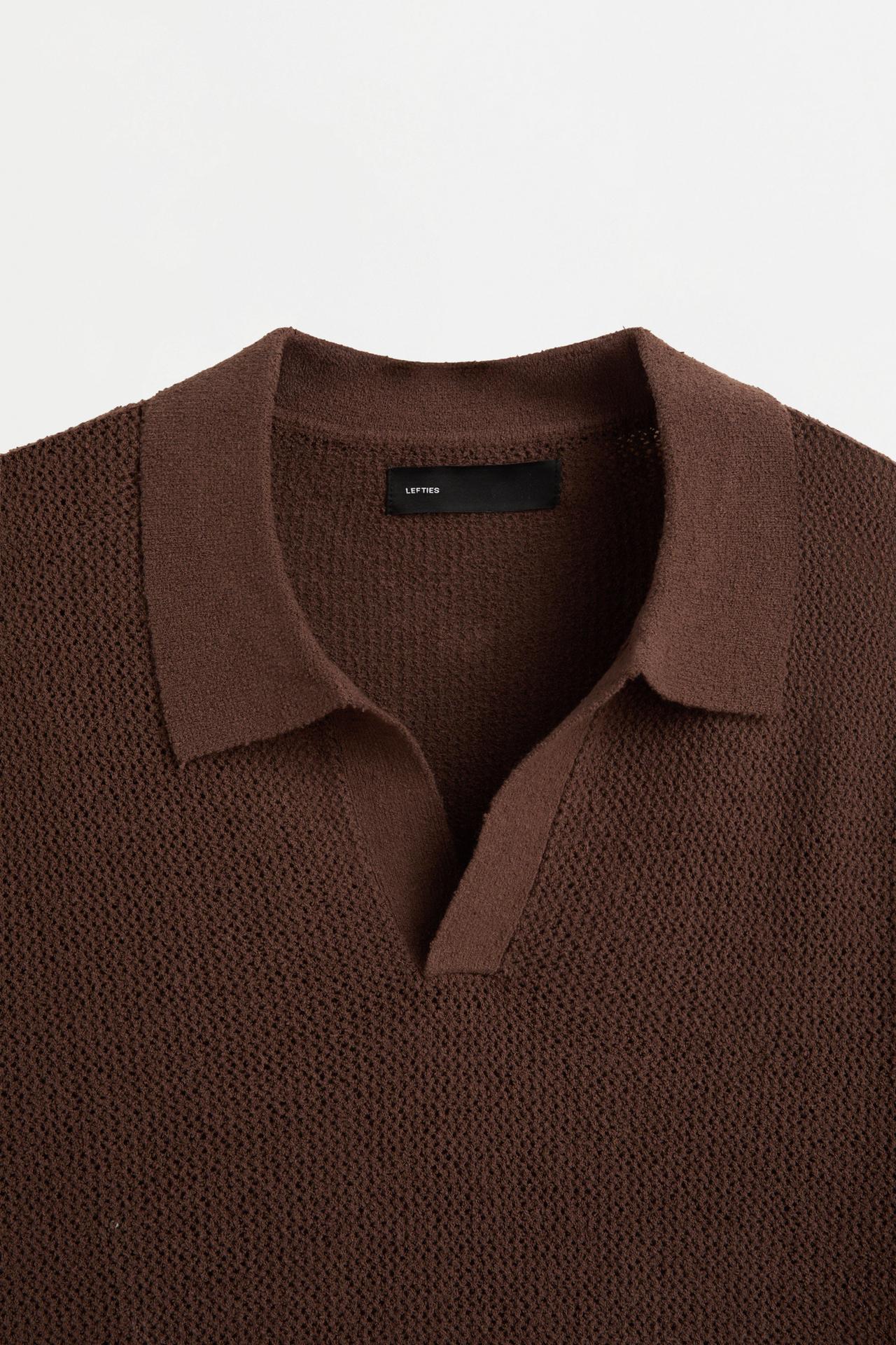 Cutwork knit polo shirt — BROWN