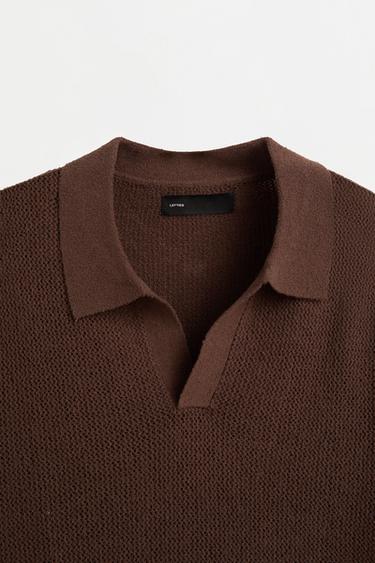 Cutwork knit polo shirt — BROWN 7
