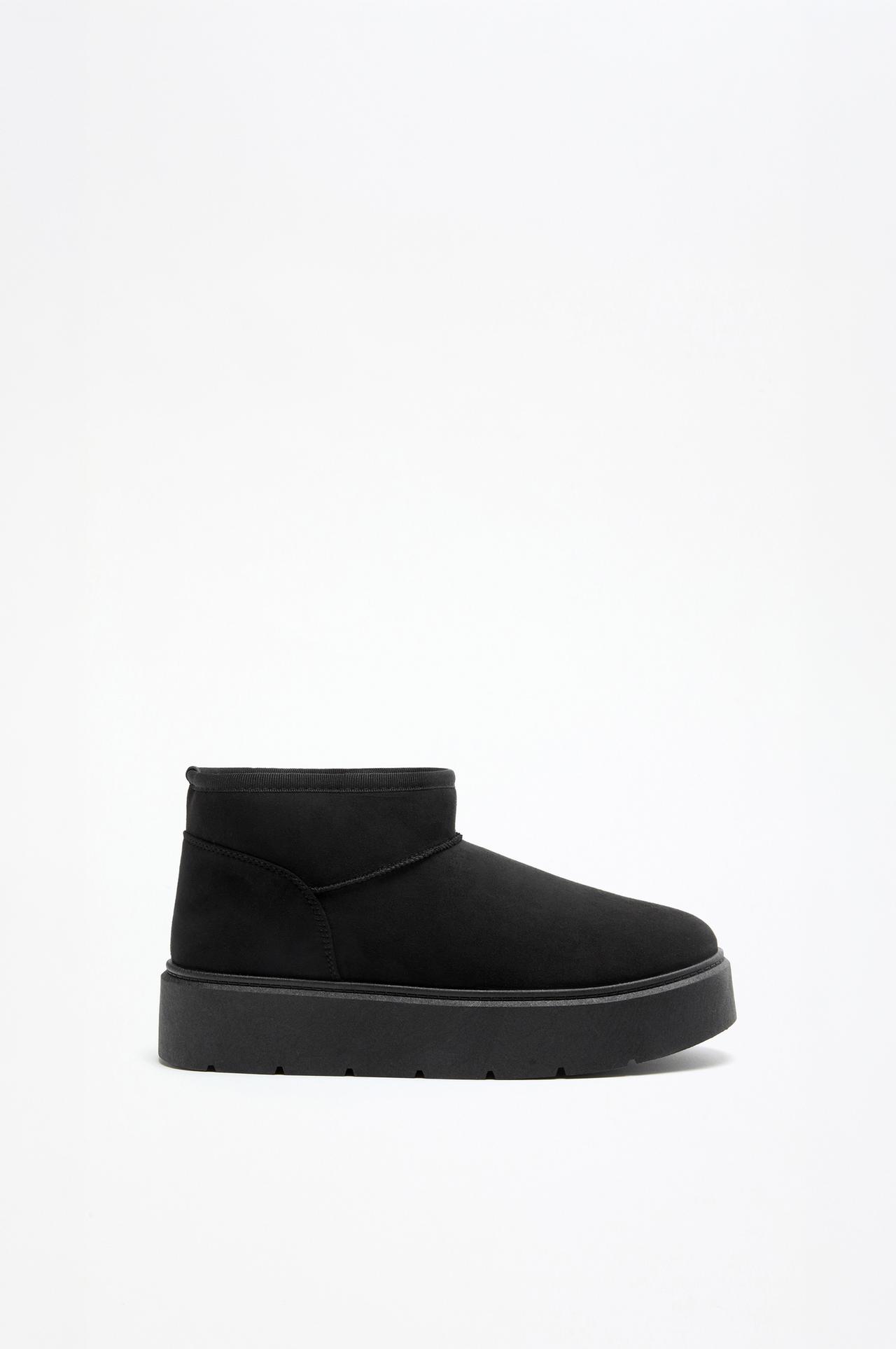 Platform fur ankle boot — BLACK