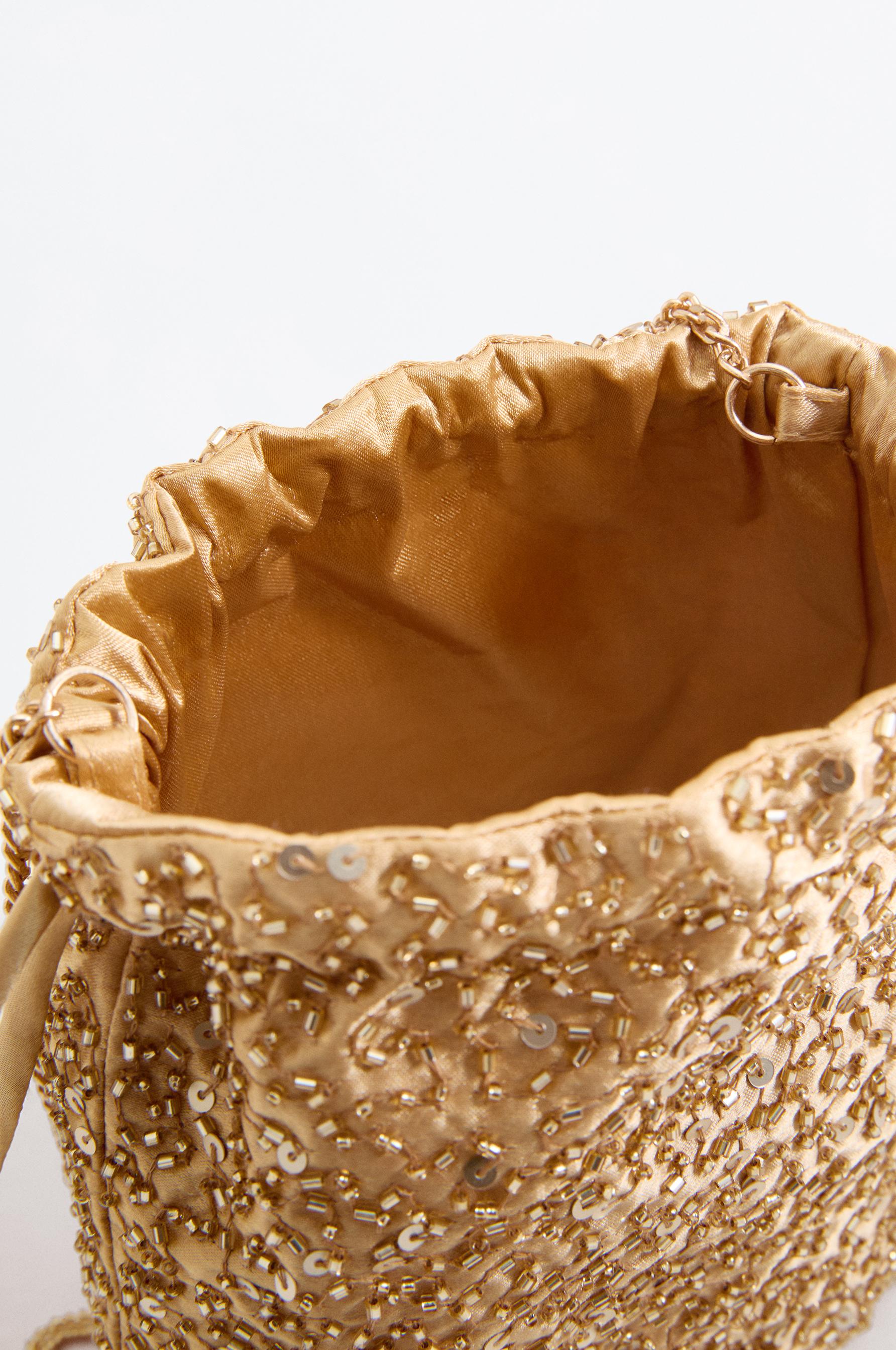 Beaded crossbody bucket bag — GOLD