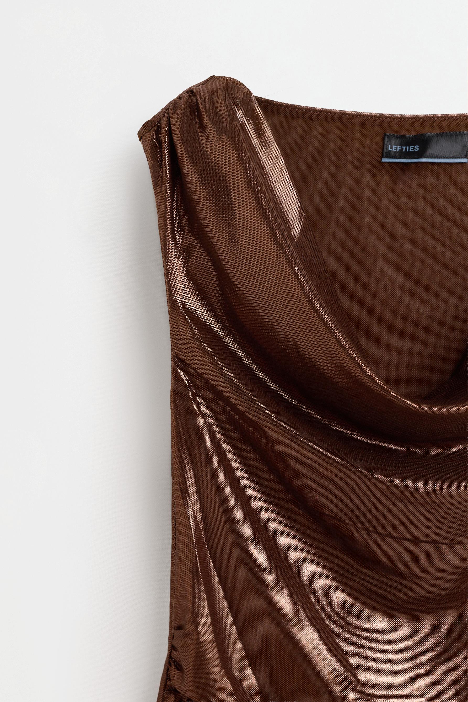 Metallic effect asymmetrical top — BROWN