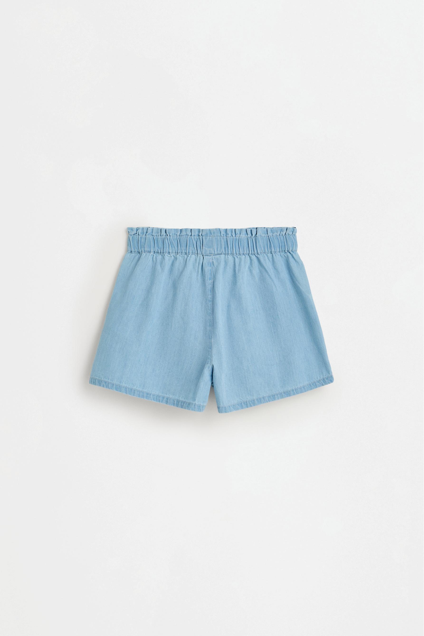 Lightweight swiss embroidery denim shorts — PALE BLUE