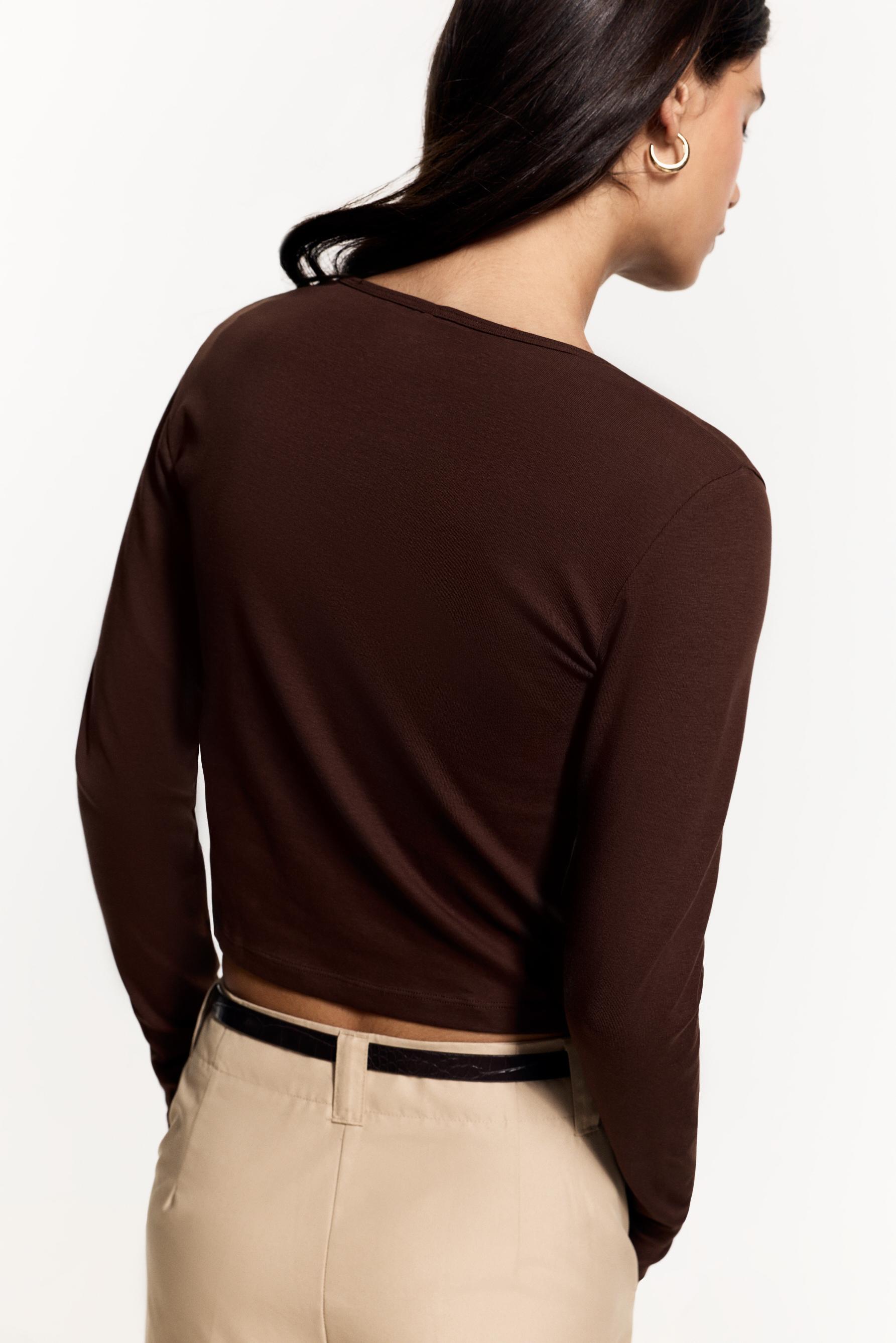 Ribbed long sleeve T-shirt — BROWN