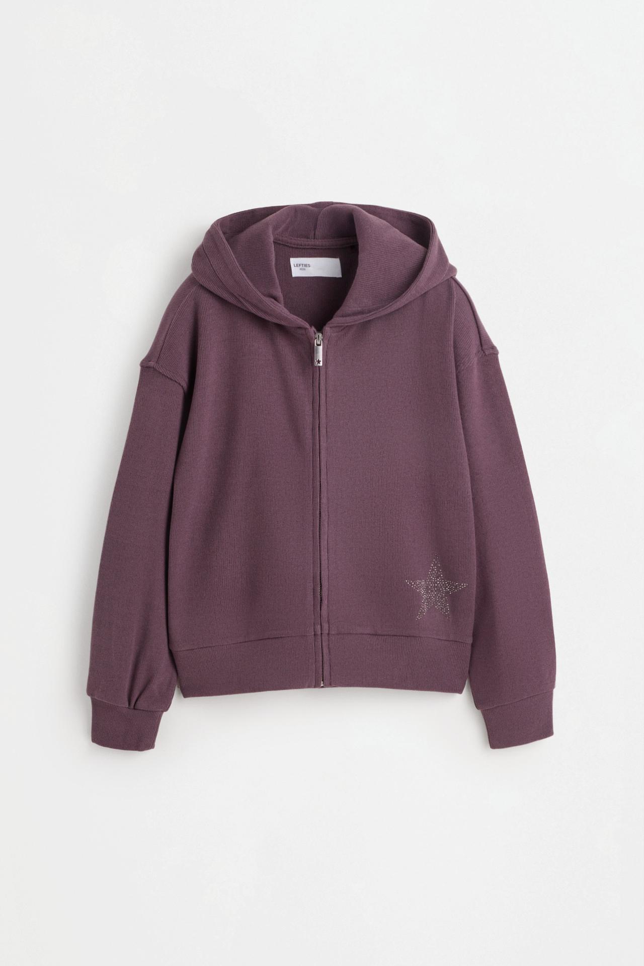 Shimmery bias cut zip hoodie — AUBERGINE