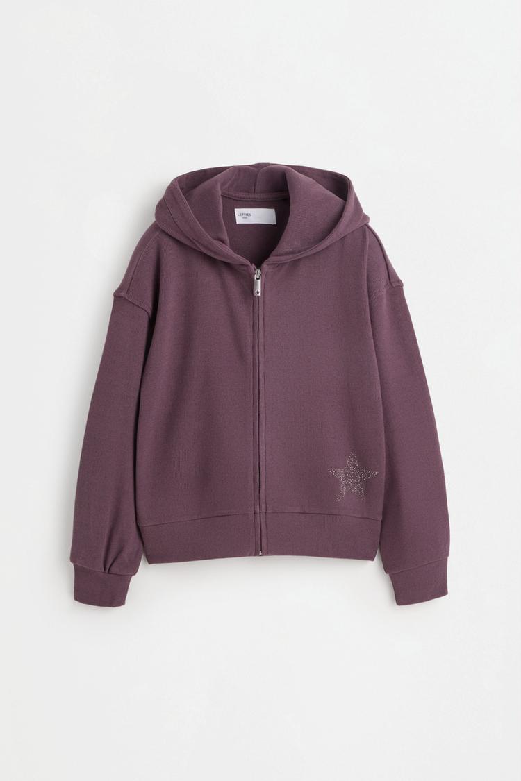 Shimmery bias cut zip hoodie — AUBERGINE