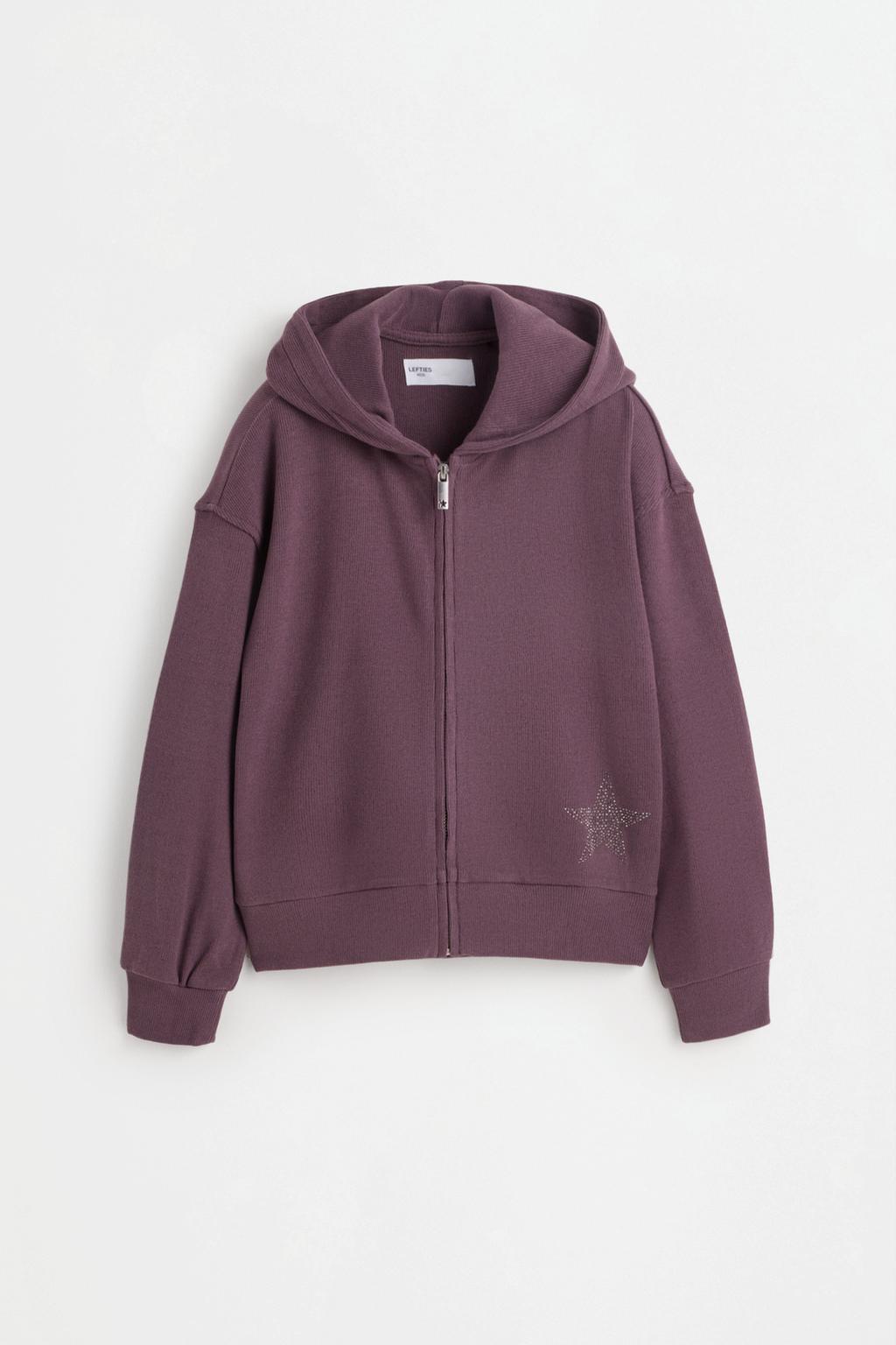 Bias cut zip sweatshirt with shimmery rhinestones