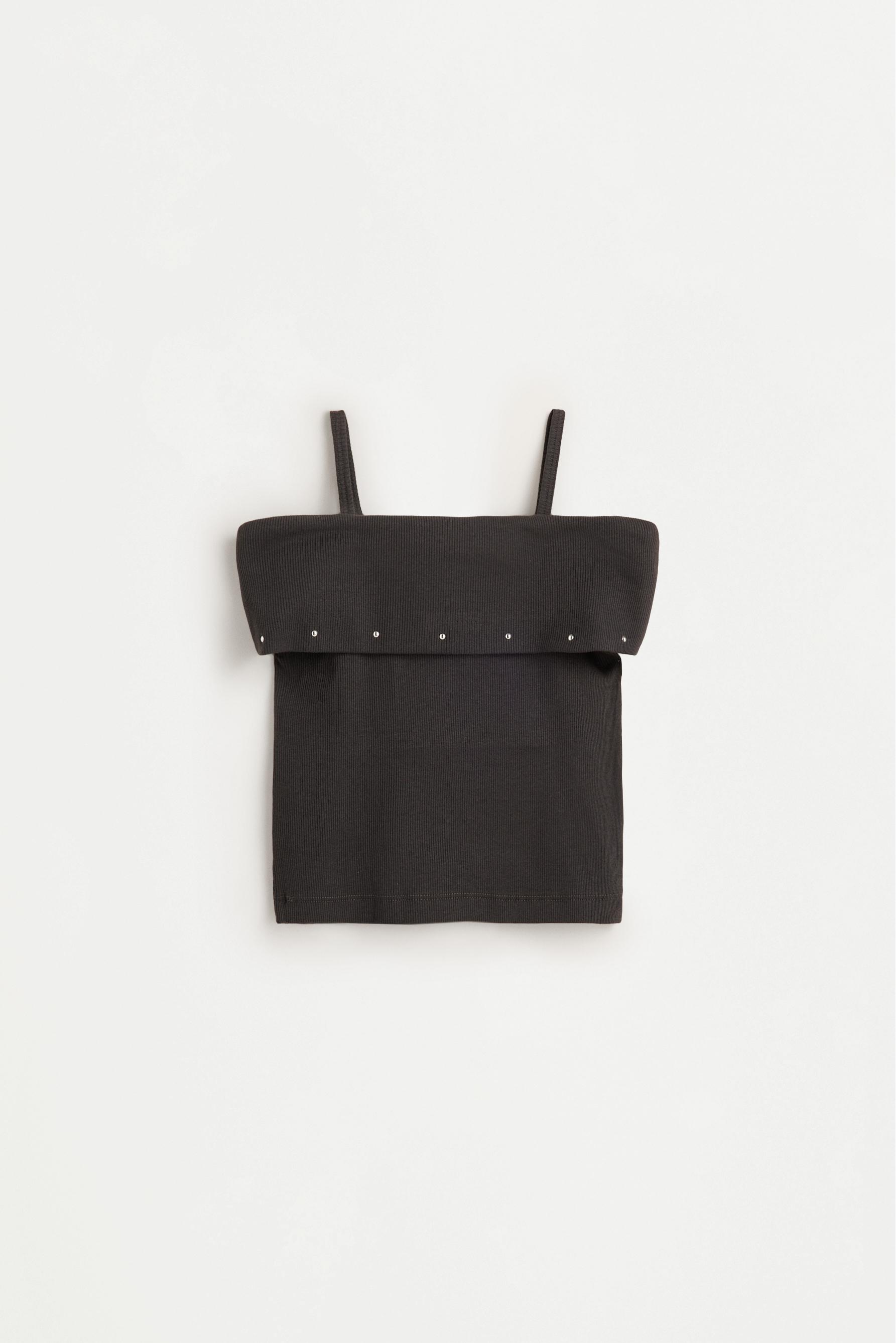 Folded boat neck tank top — ANTHRACITE GREY