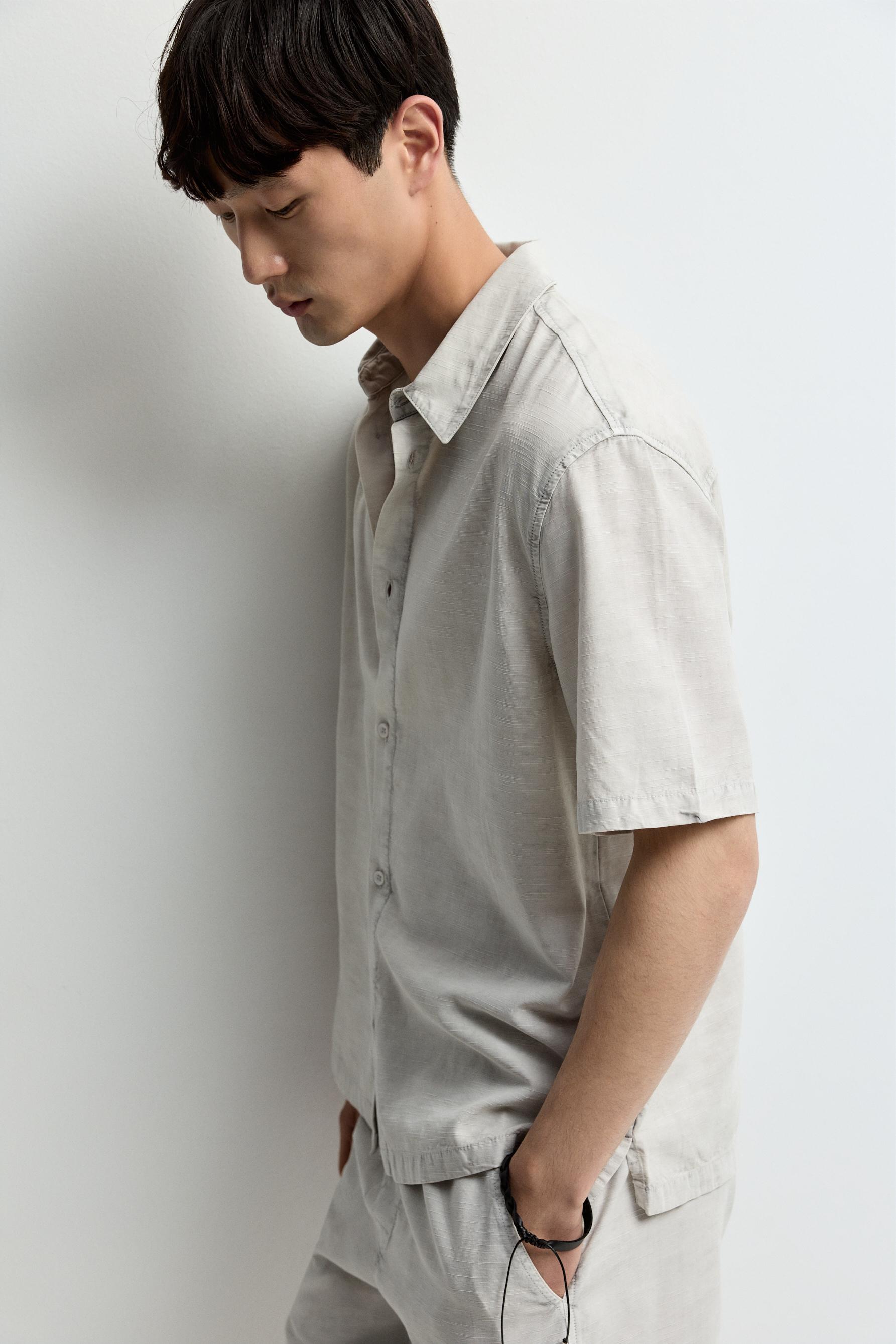Faded-effect texture shirt — PALE GREY