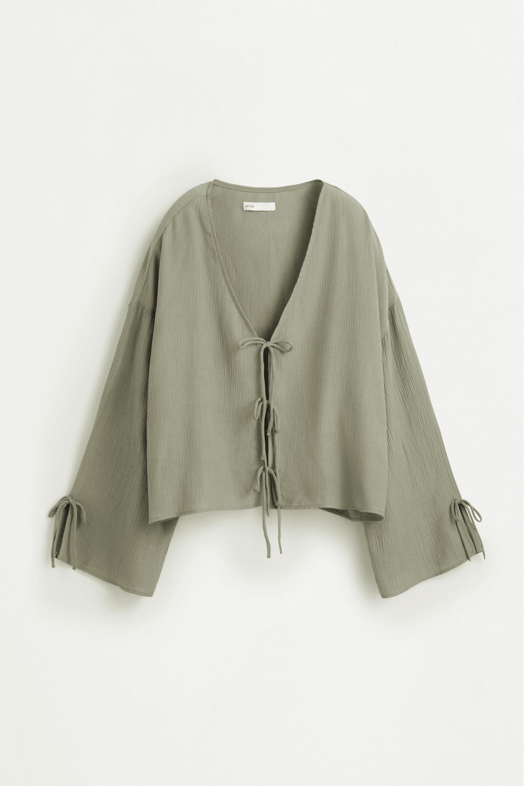 Textured tie-front shirt — PALE KHAKI
