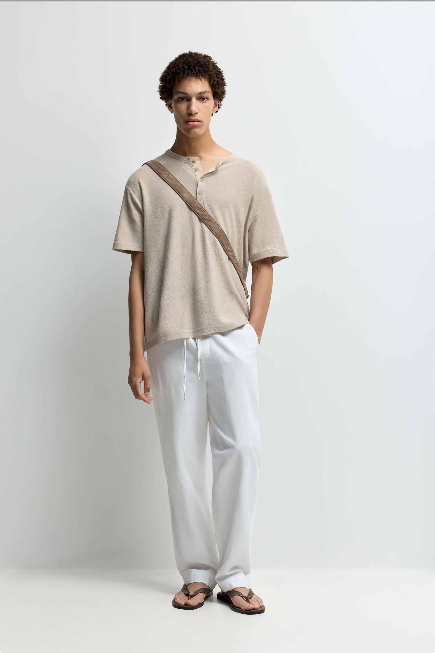 Rustic henley T-shirt — CAMEL