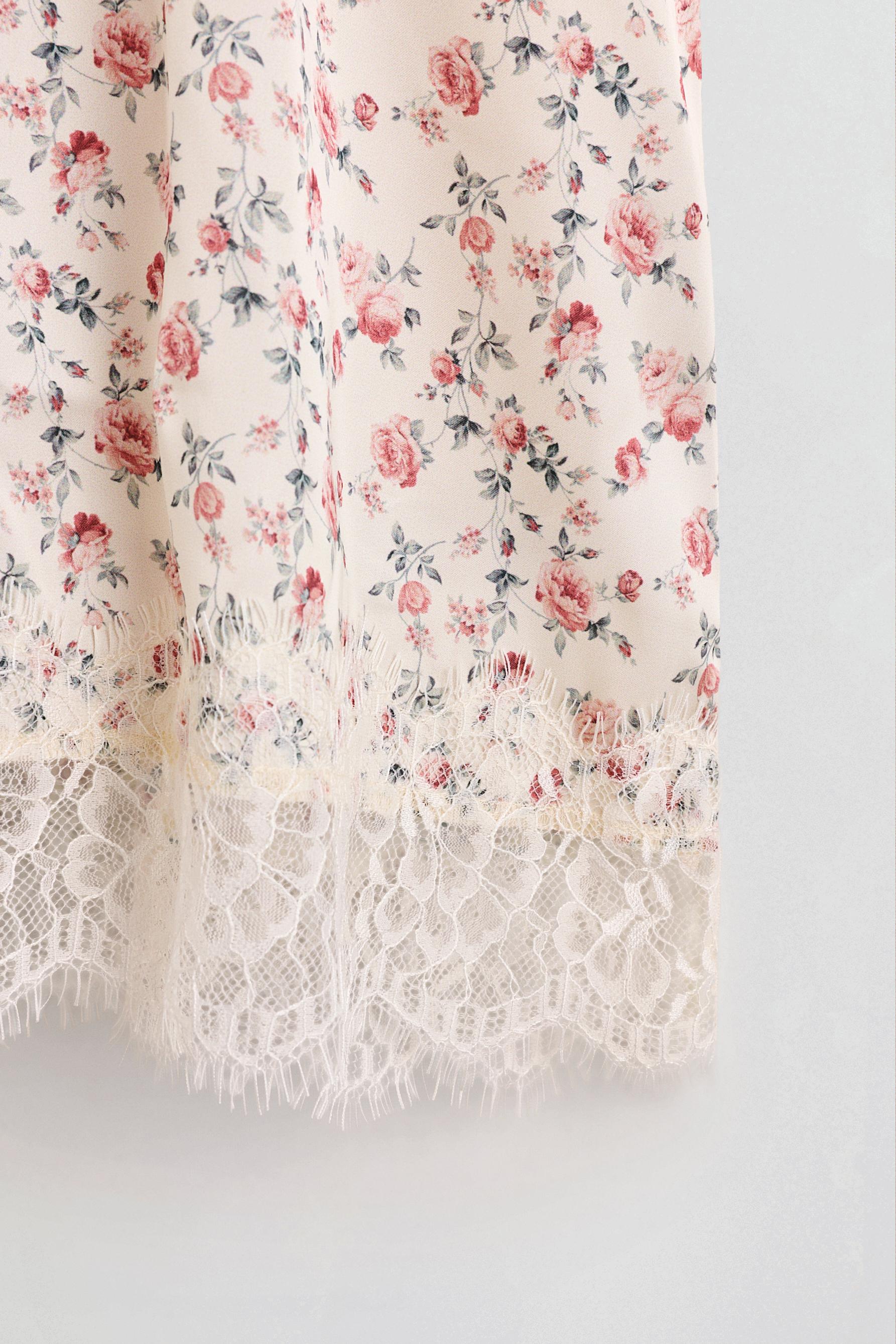 Printed lace top — PINK/WHITE