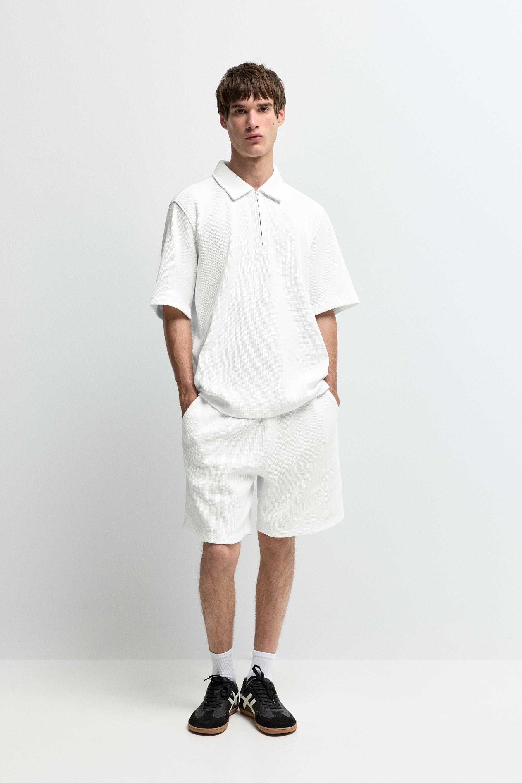 Waffle texture polo shirt — WHITE