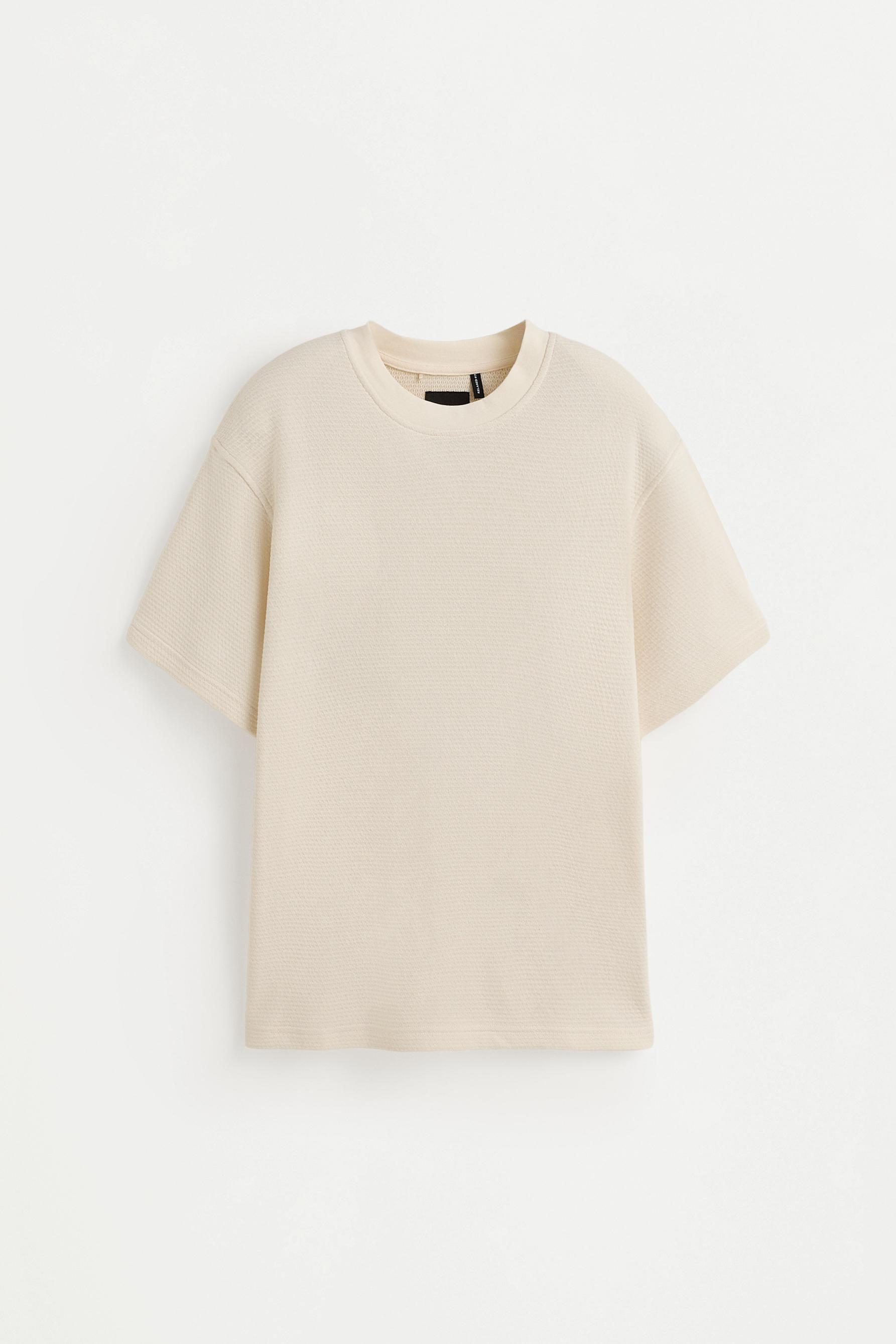 Waffle-knit textured T-shirt — ECRU