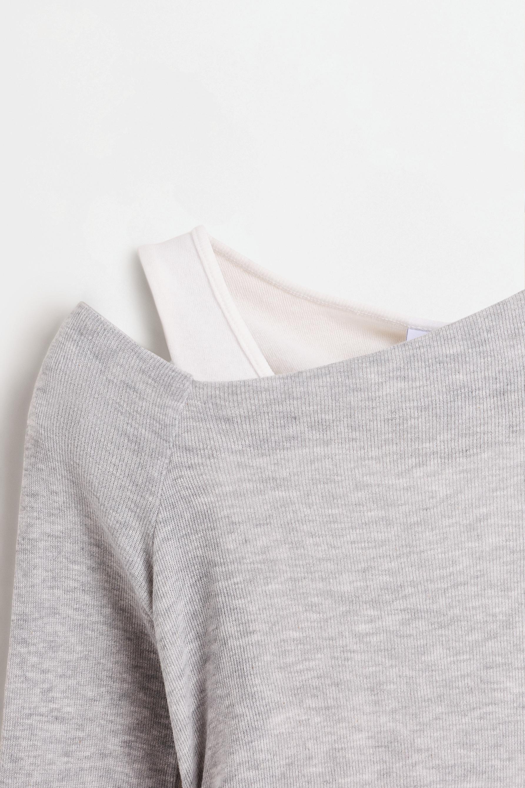 Asymmetric ribbed double T-shirt — GREY MARL