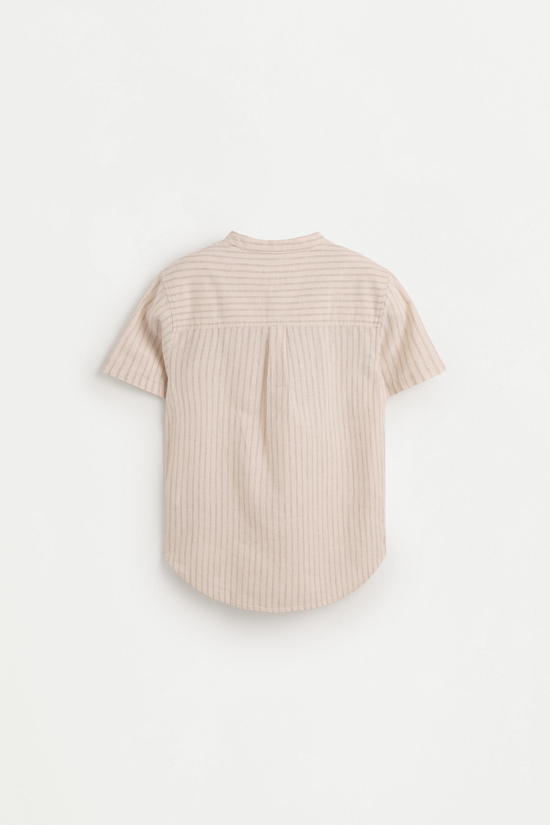 Striped linen-cotton blend stand collar shirt — MINK