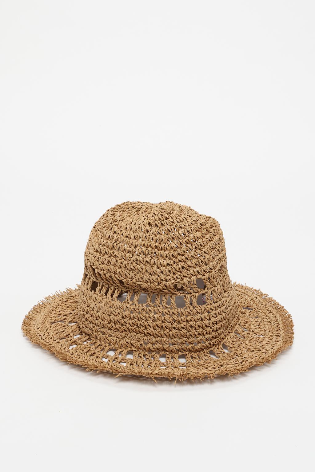 Raffia-effect openwork bucket hat