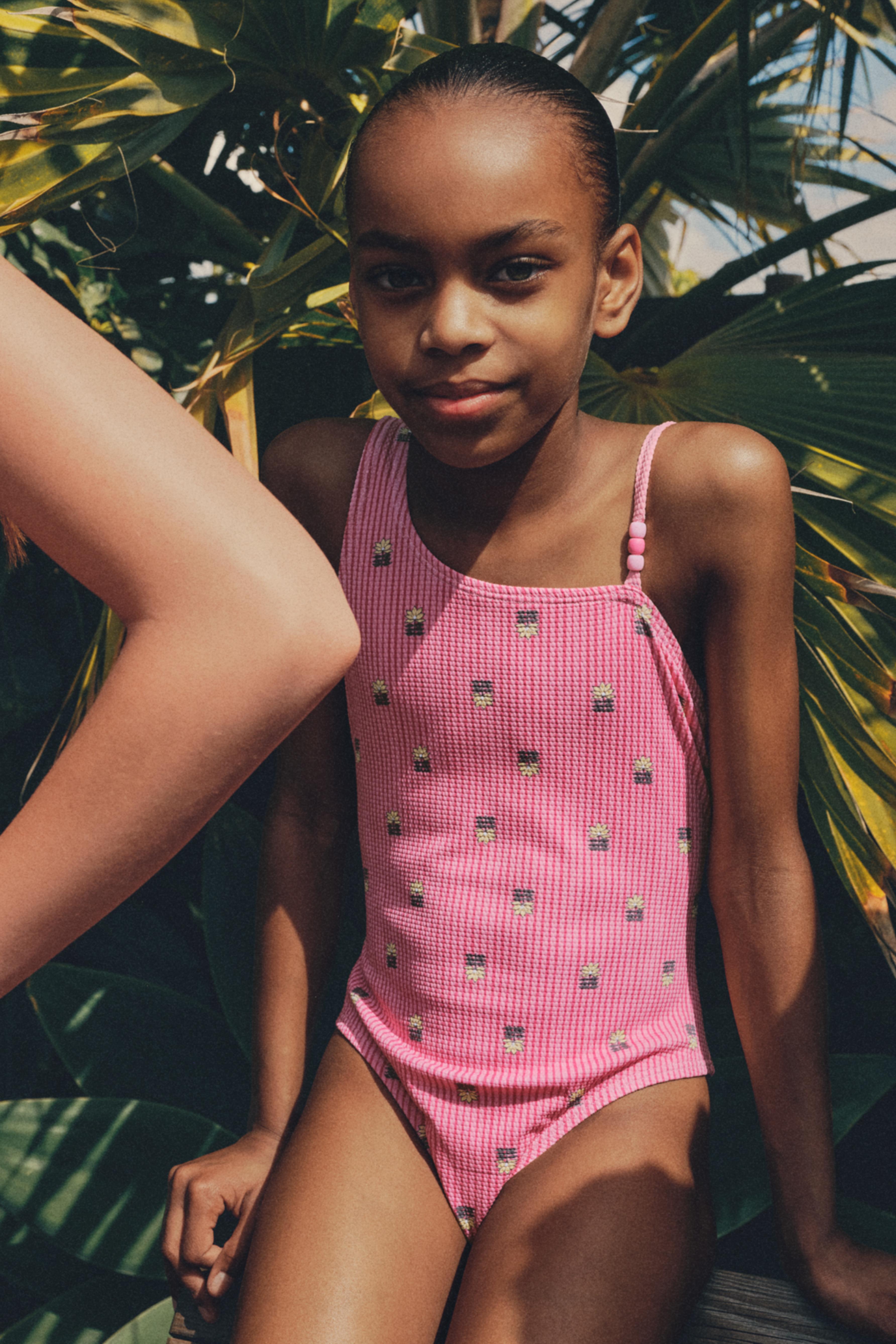 Asymmetric beaded swimsuit — PALE PINK